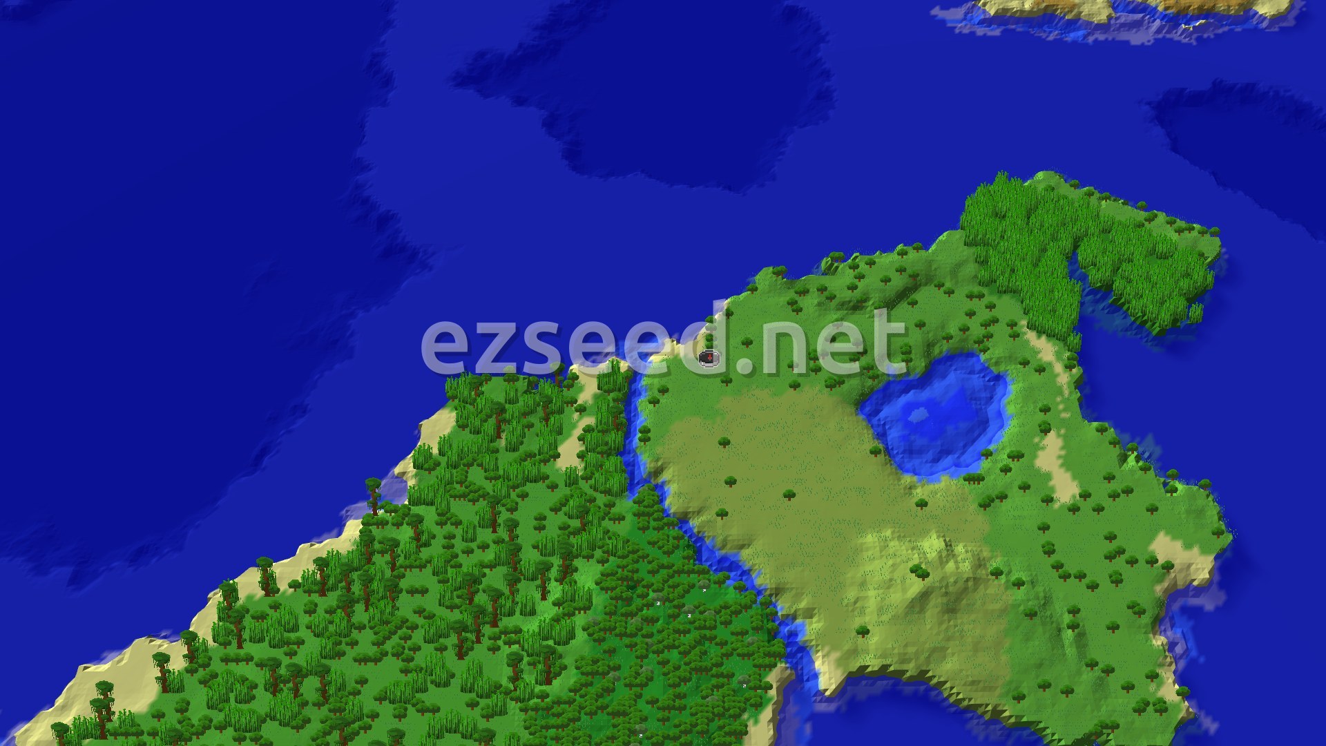 Aerial Minecraft seed map — Sparse Jungle Spawn with Close Trial Chambers