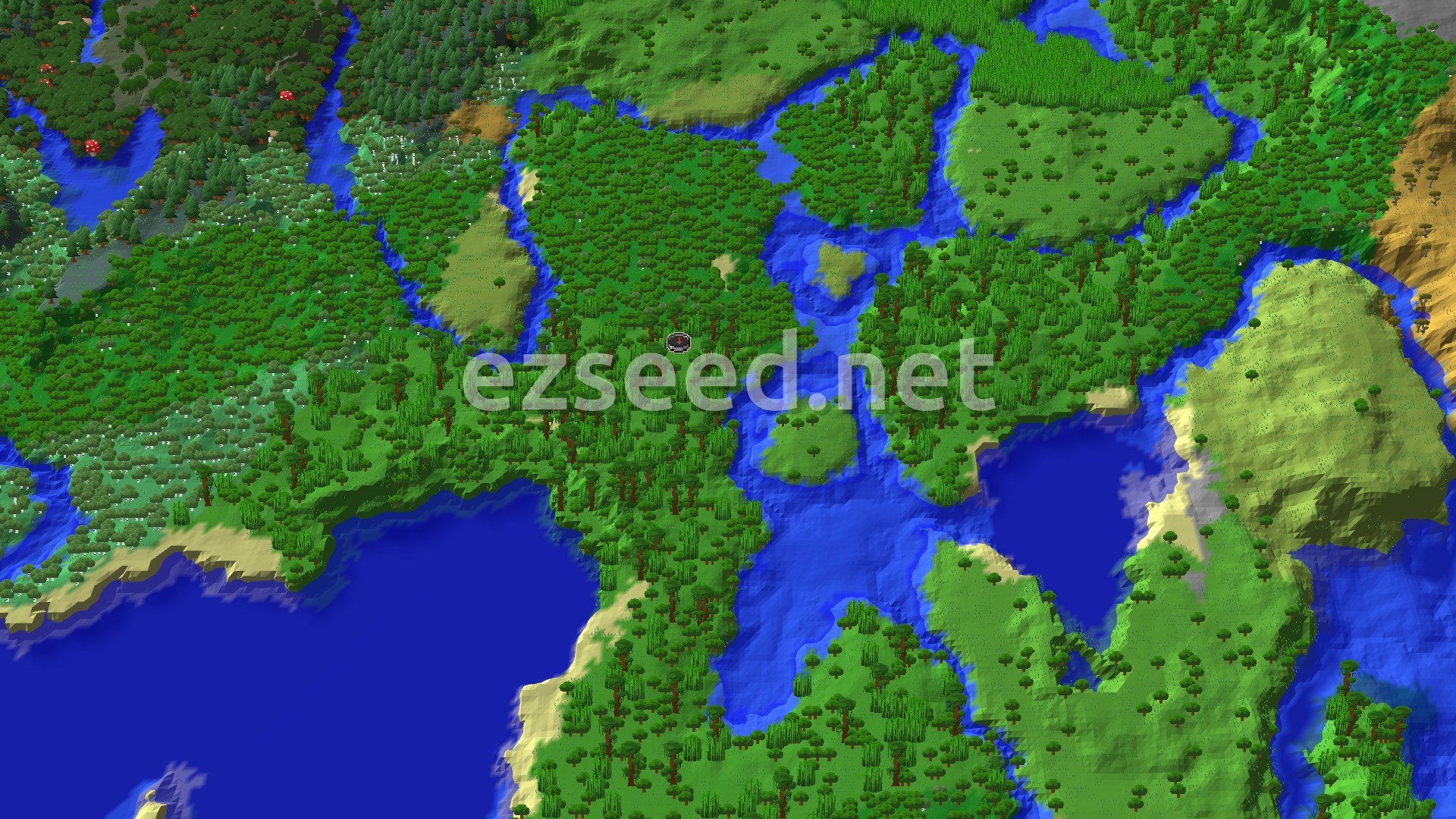 Aerial Minecraft seed map — Jungle Spawn with Nearby Temple and Trial Chambers
