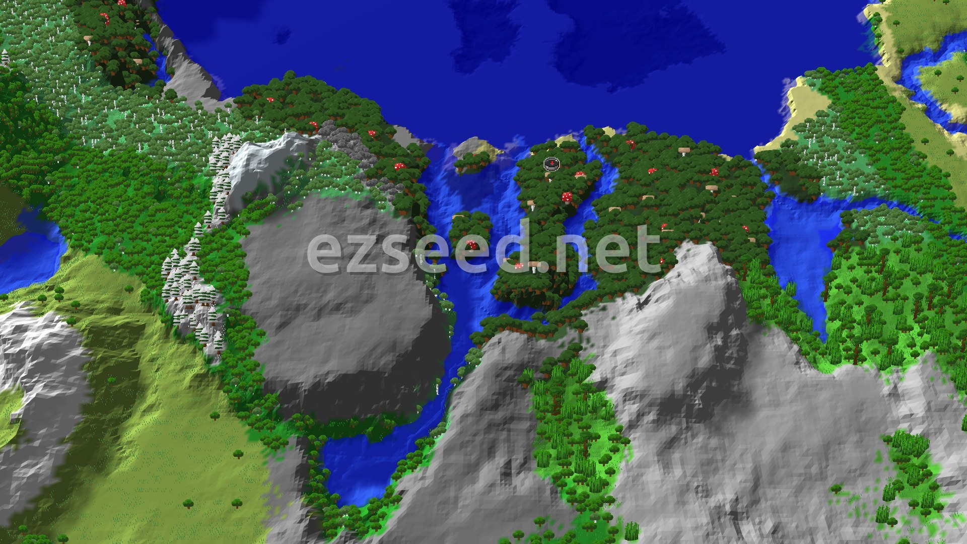 Aerial Minecraft seed map — Dark Forest Spawn with Close Ancient City