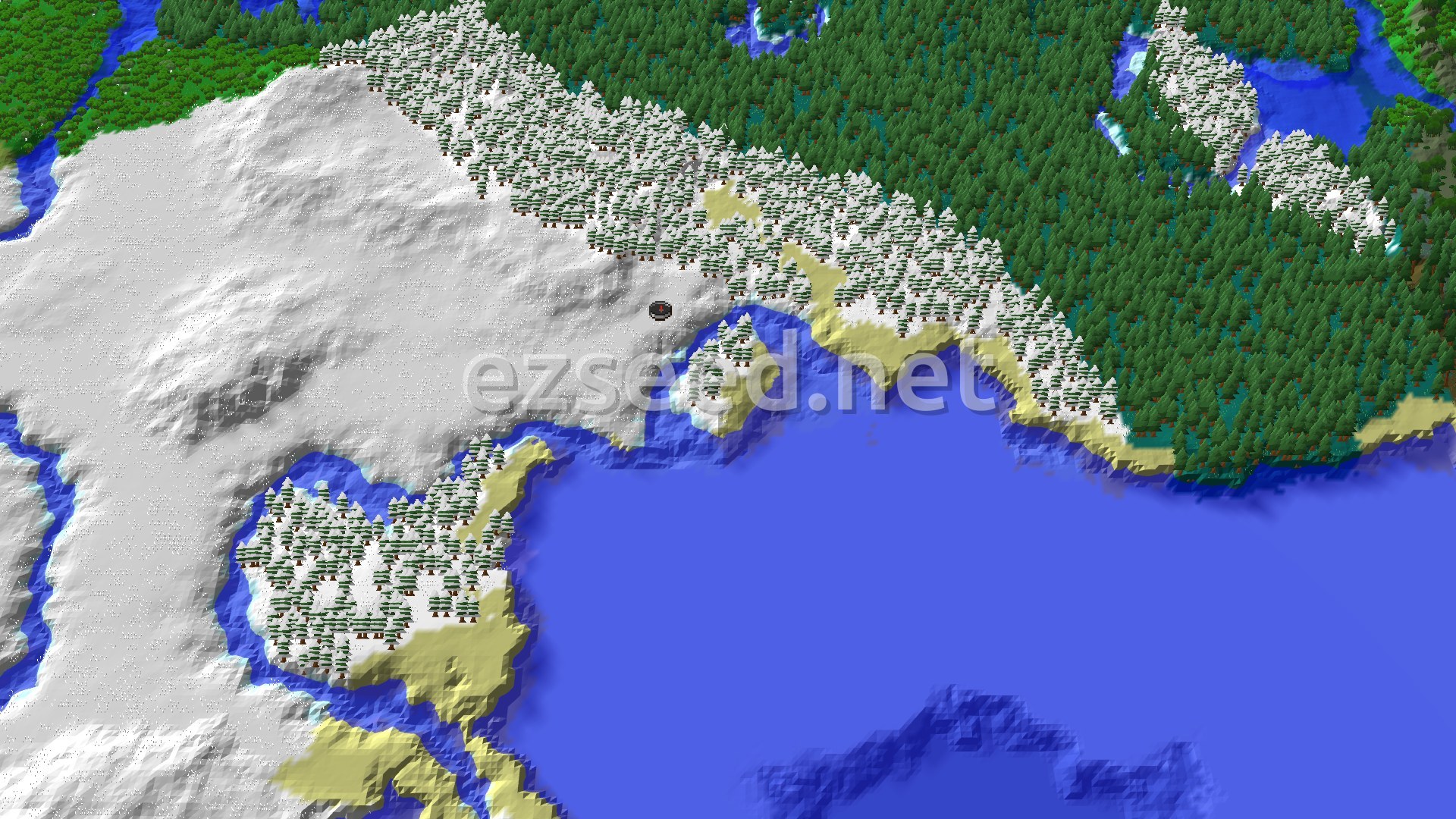 Aerial Minecraft seed map — Spawn in Snow, Find a Village Fast