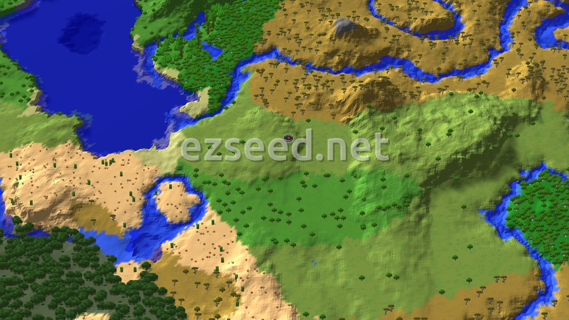 Aerial Minecraft seed map — A Quick Village Start with a Distant Ancient City