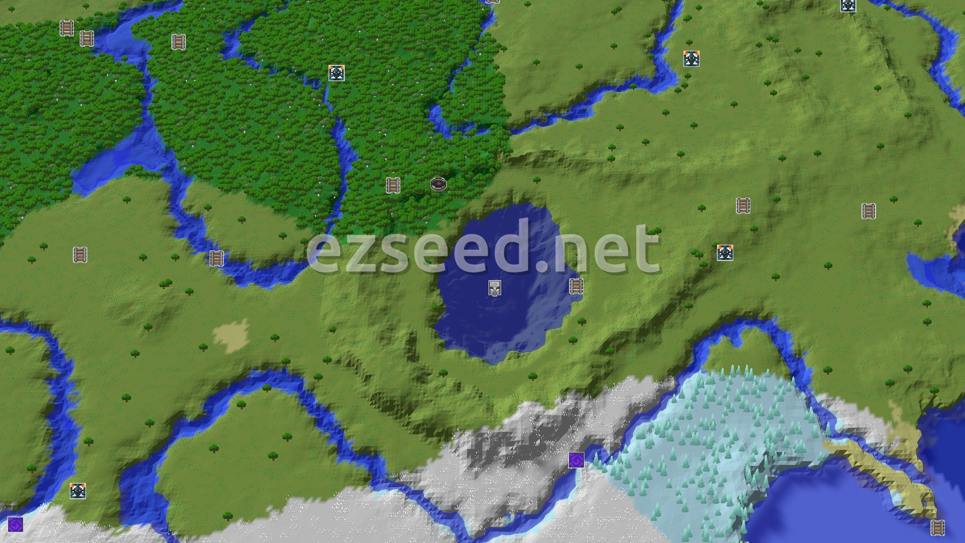 Aerial Minecraft seed map — A Modest Start with Hidden Gems and Icy Biomes