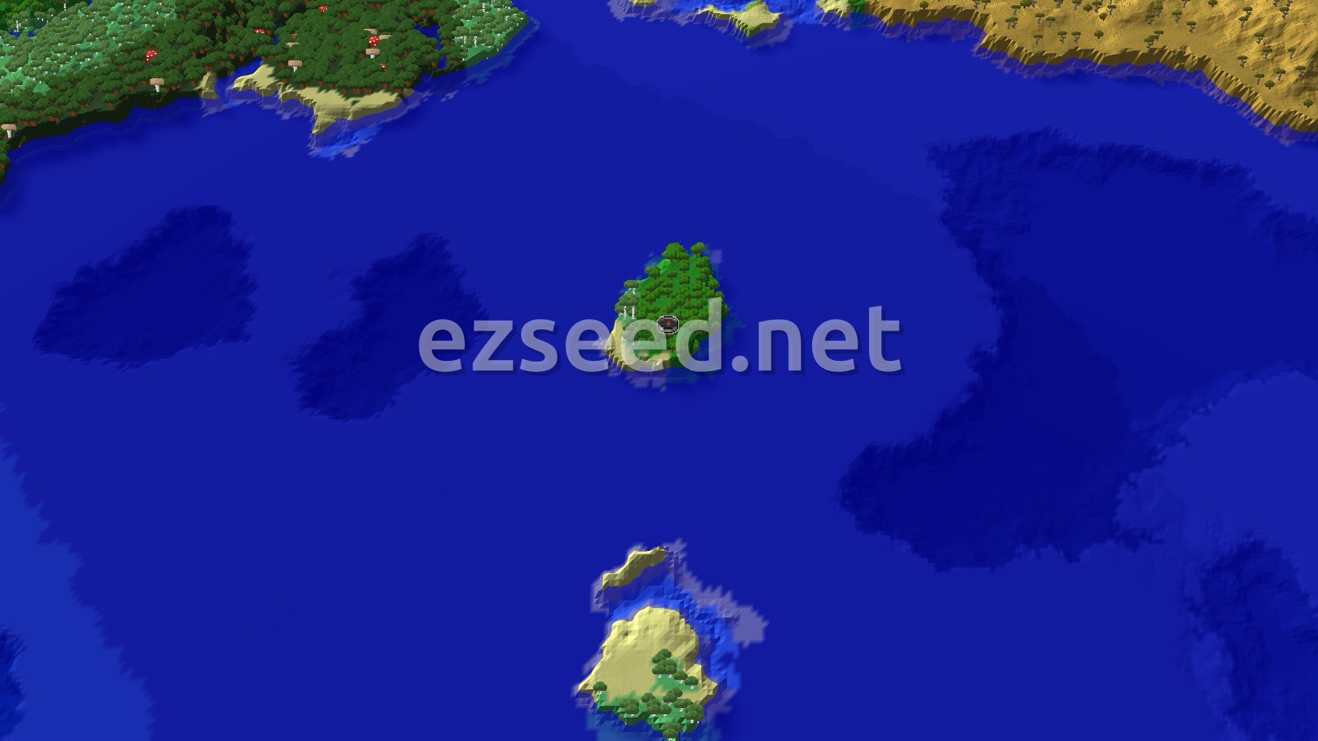 Aerial Minecraft seed map — Ocean Island Start with Far-Off Jungle Temple