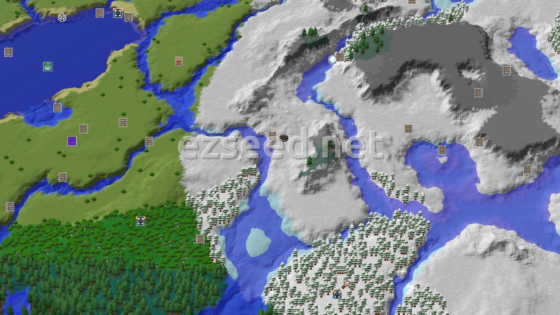 Aerial Minecraft seed map — A Cold Start: Exploring Snowy Plains and Nearby Mineshafts