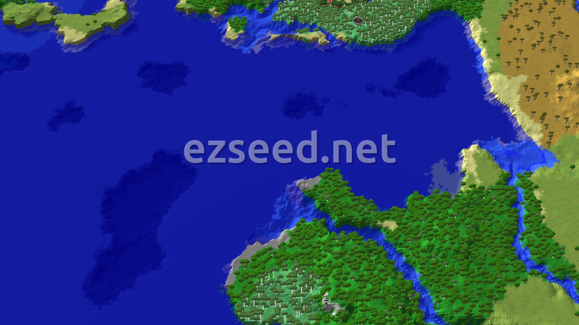 Aerial Minecraft seed map — Spawn in a Birch Forest, explore a nearby Mineshaft