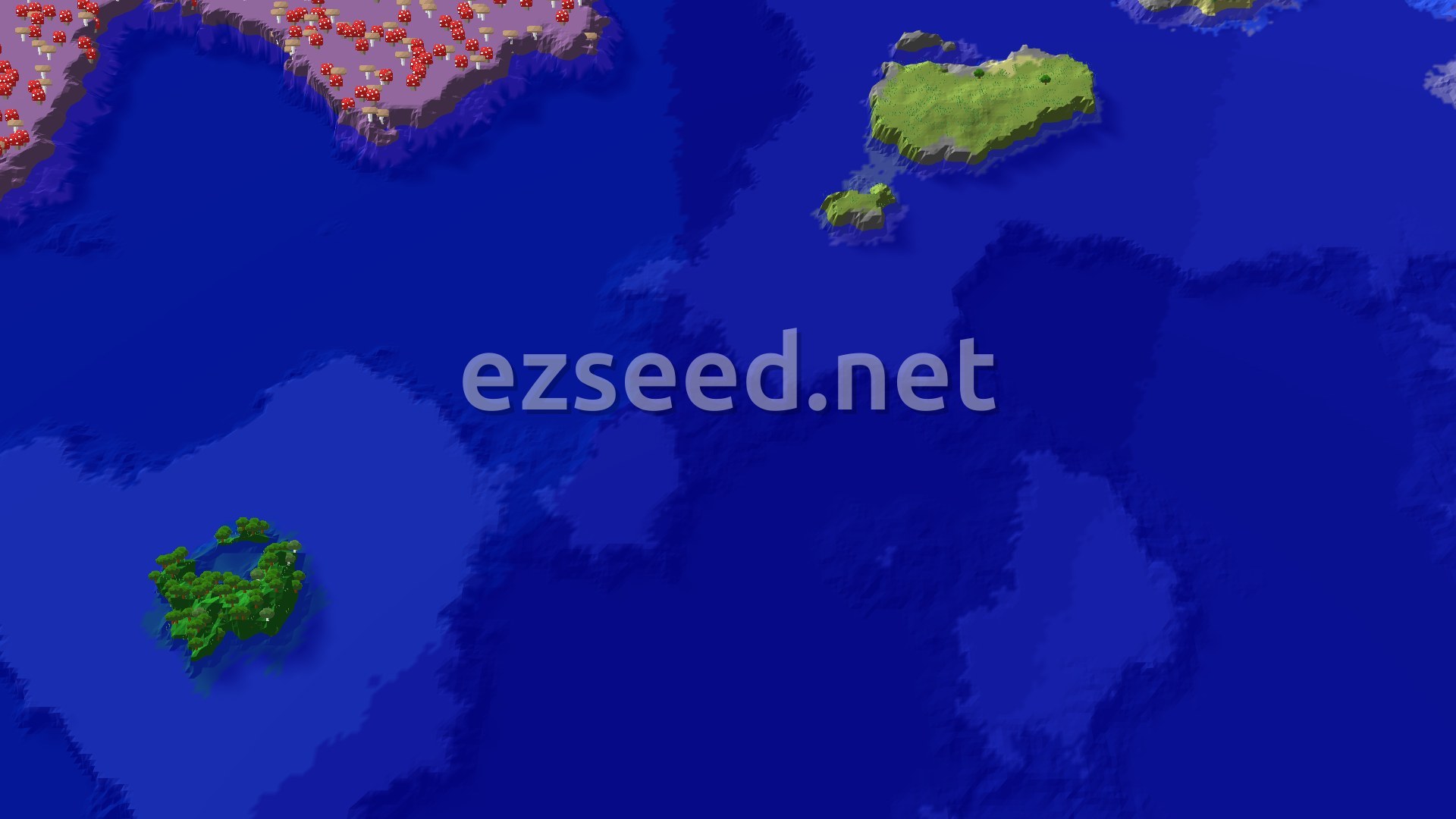 Aerial Minecraft seed map — Mushroom Fields Near Spawn, with Many Ocean Structures