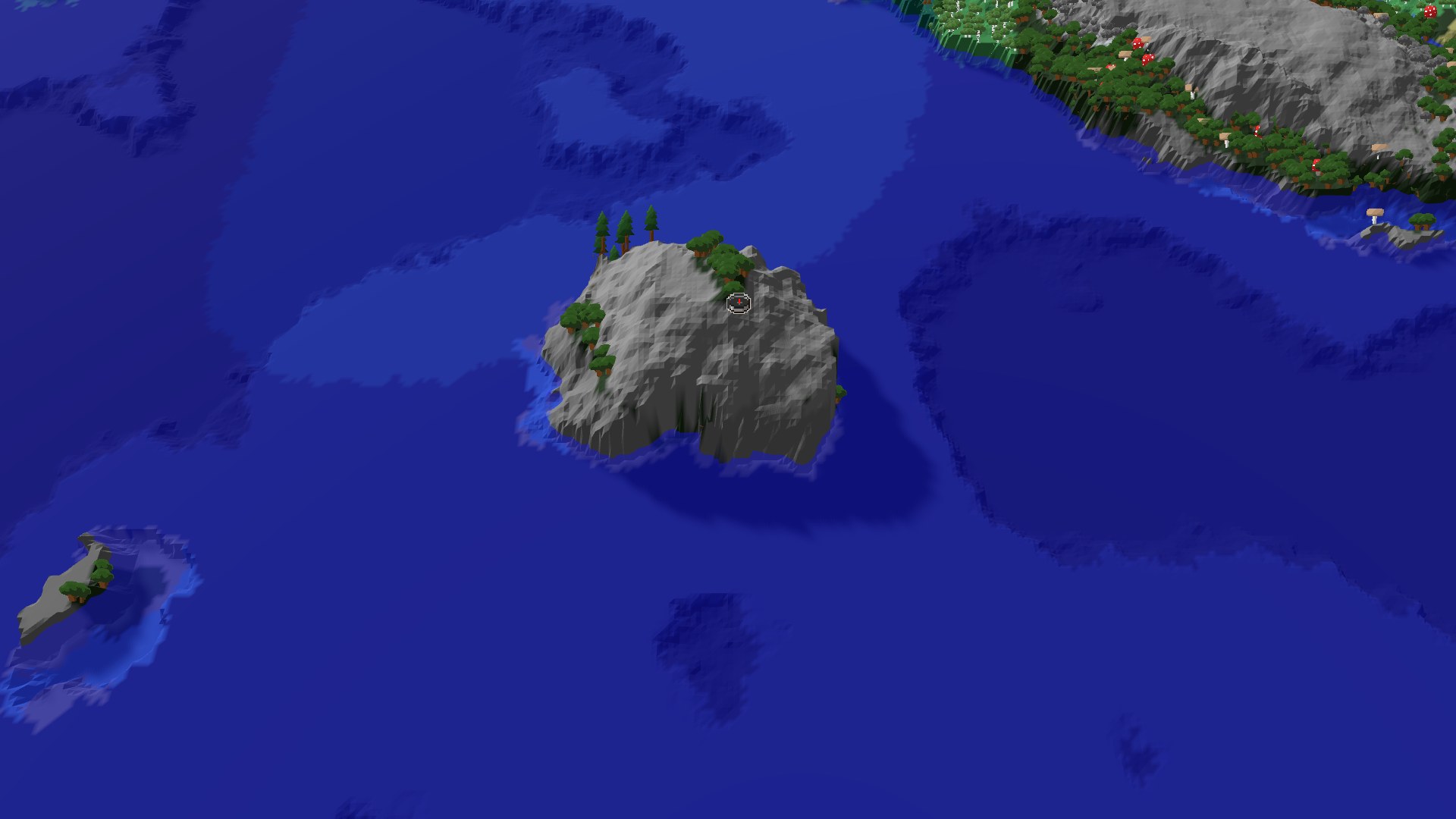 Aerial Minecraft seed map — Dark Forest Island Spawn with Distant Jungles