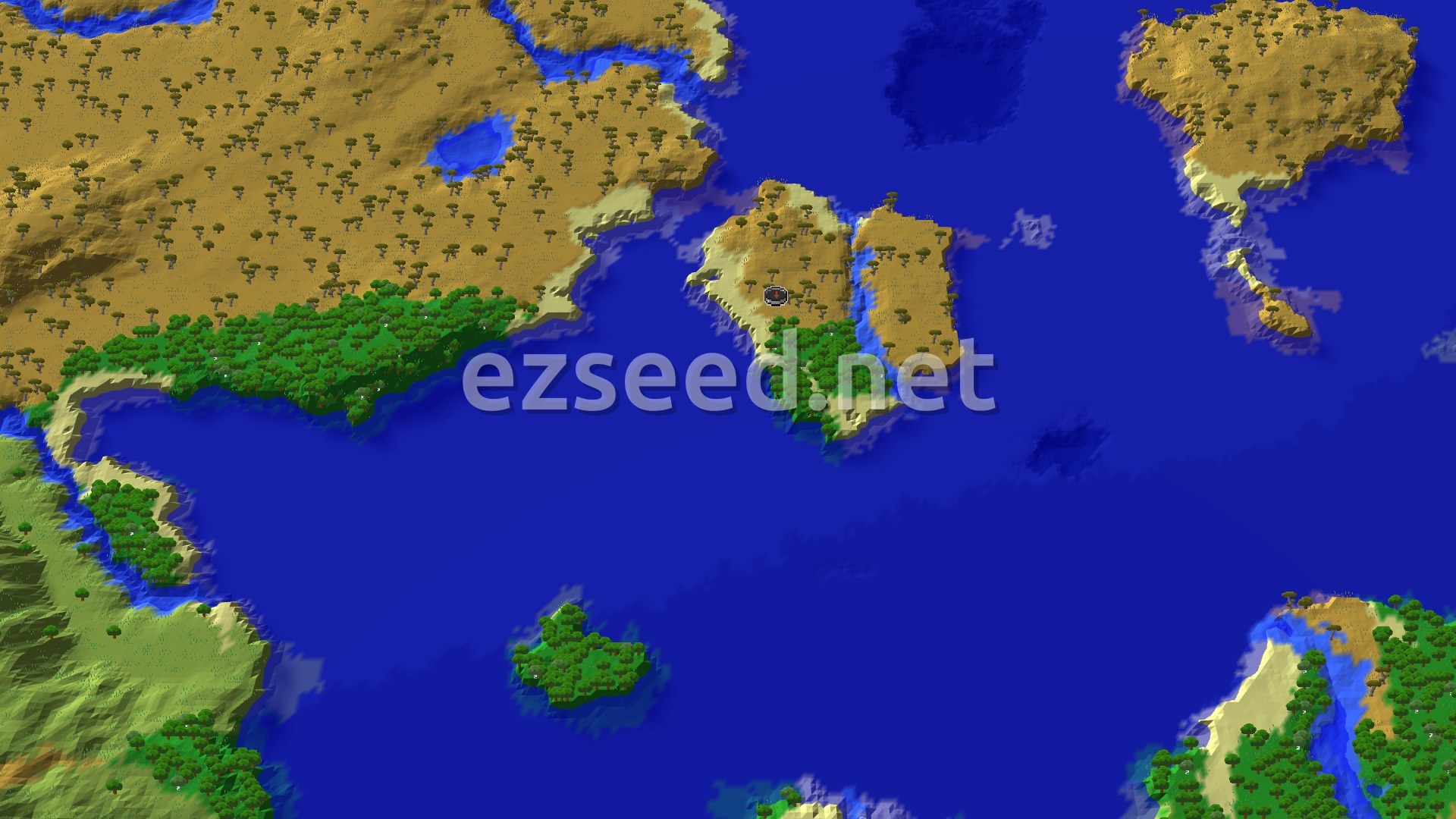 Aerial Minecraft seed map — Savanna Spawn Island, Trial Chambers Nearby