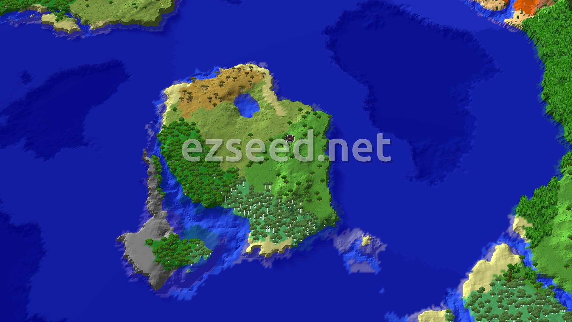 Aerial Minecraft seed map — Spawn in Sparse Jungle, Explore Diverse Biomes