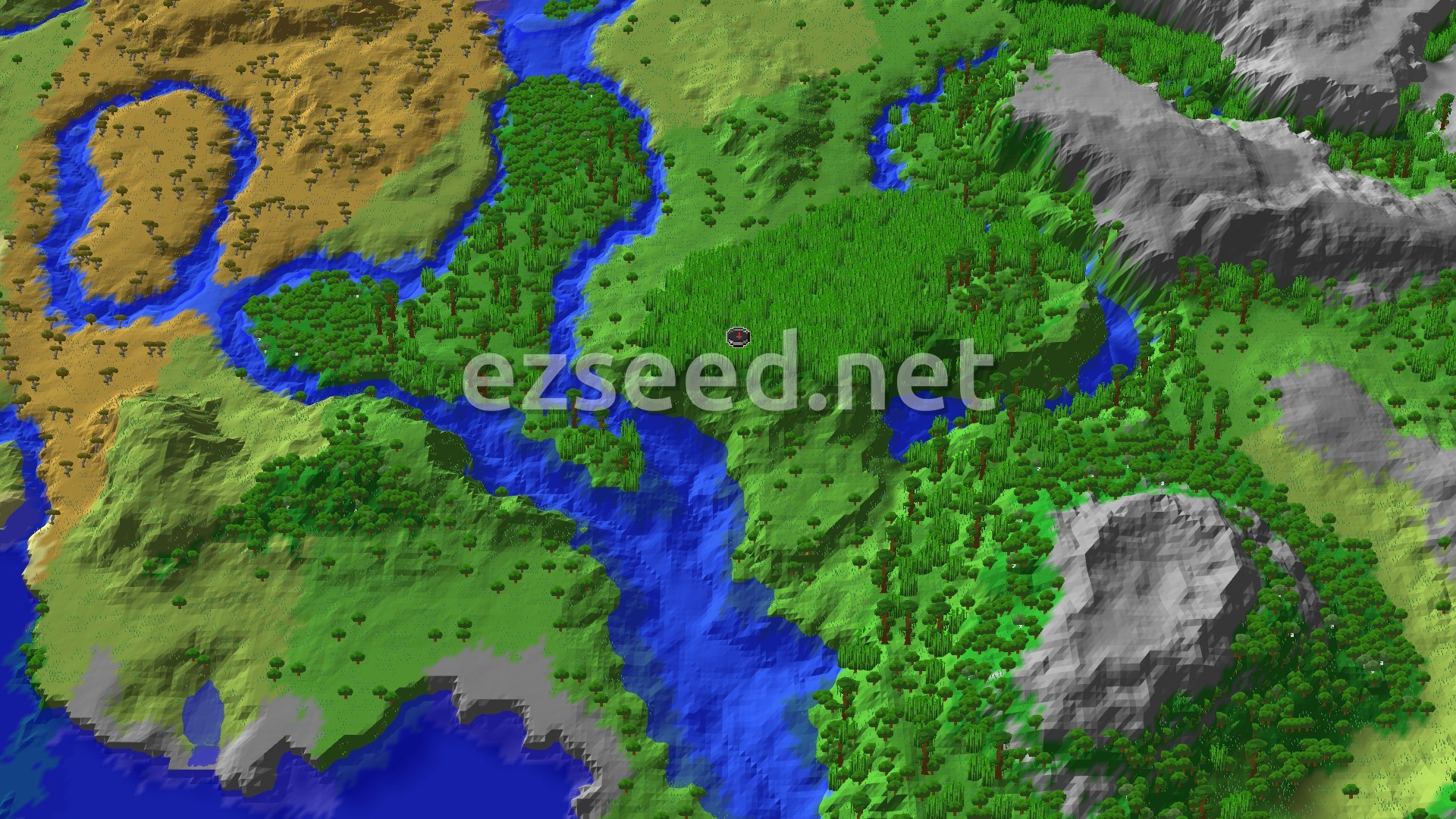 Aerial Minecraft seed map — Bamboo Jungle Spawn with Nearby Trial Chambers