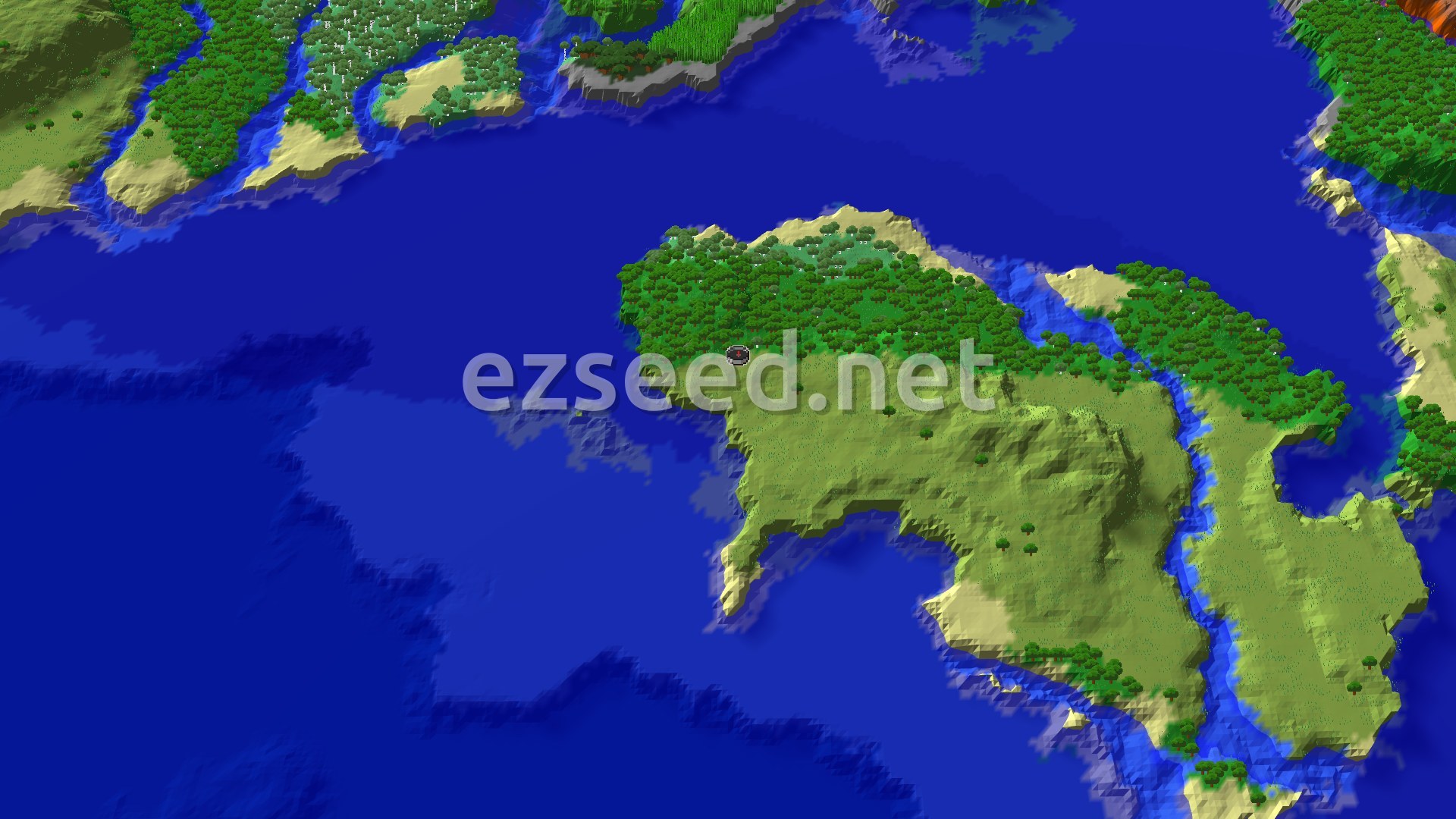 Aerial Minecraft seed map — Spawn on a Plains Island with Quick Underground Access