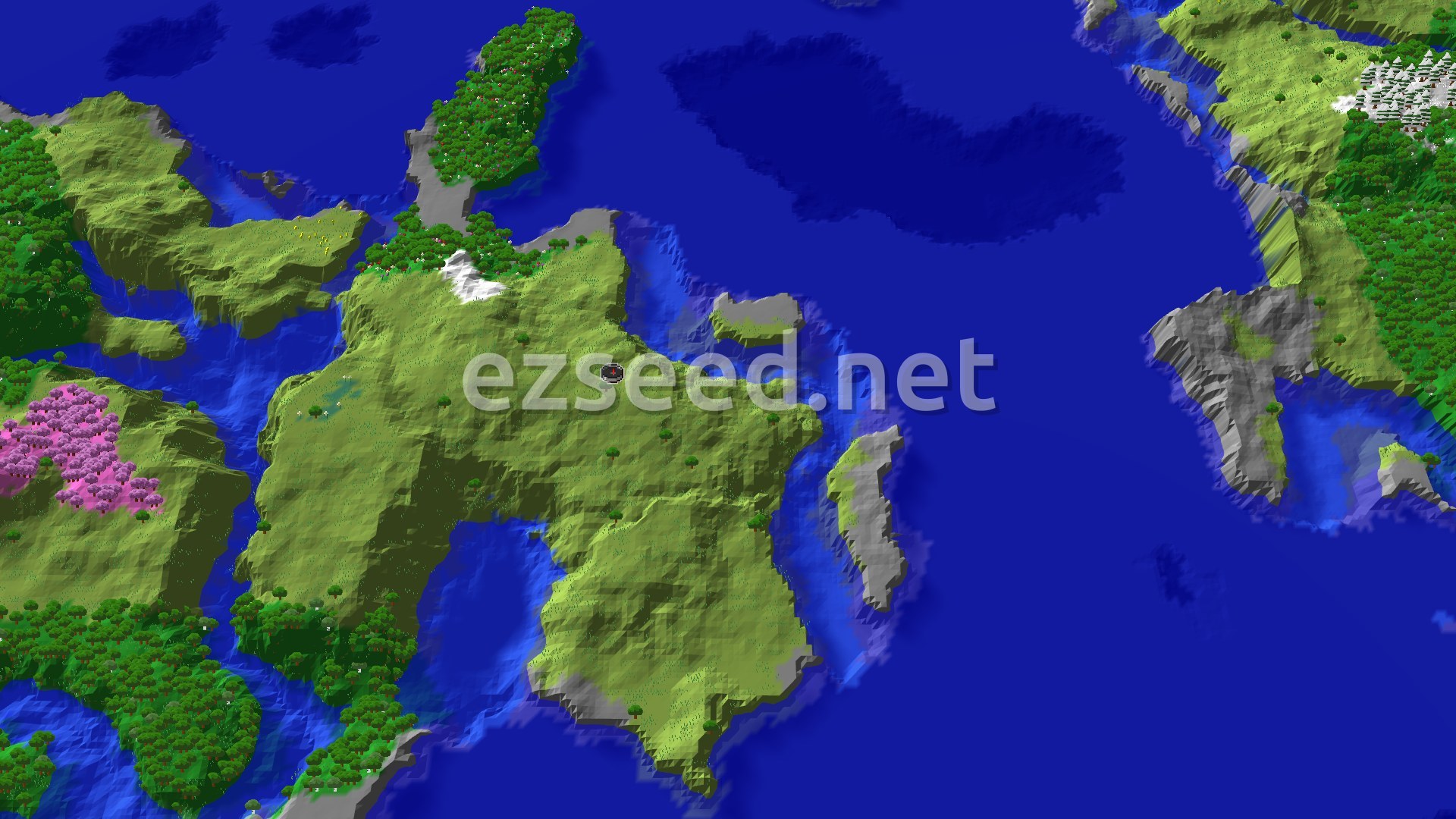 Aerial Minecraft seed map — Pristine Flower Forest Near Plains Spawn
