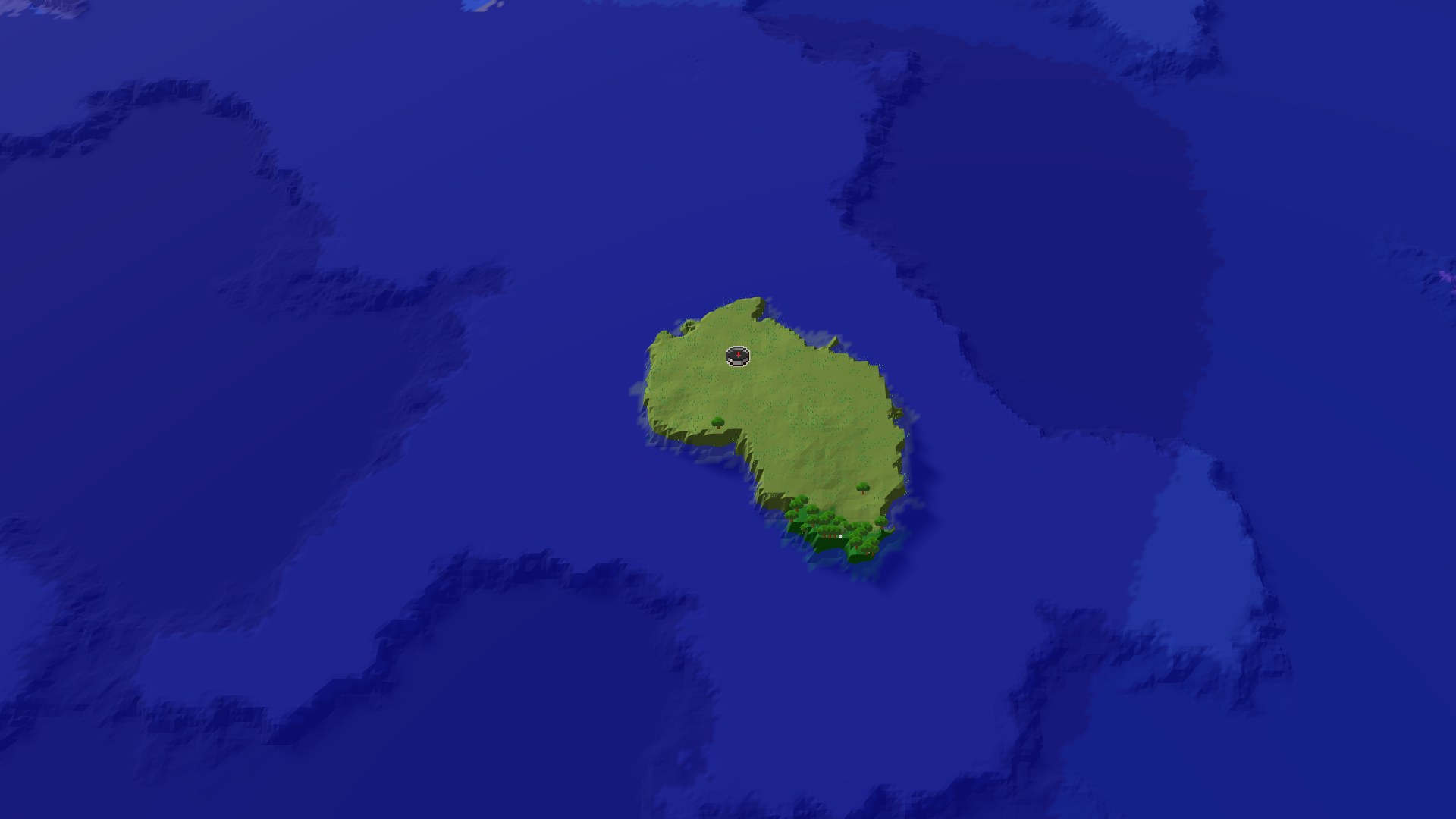 Aerial Minecraft seed map — An Island Start with a Nearby Mushroom Fields Biome
