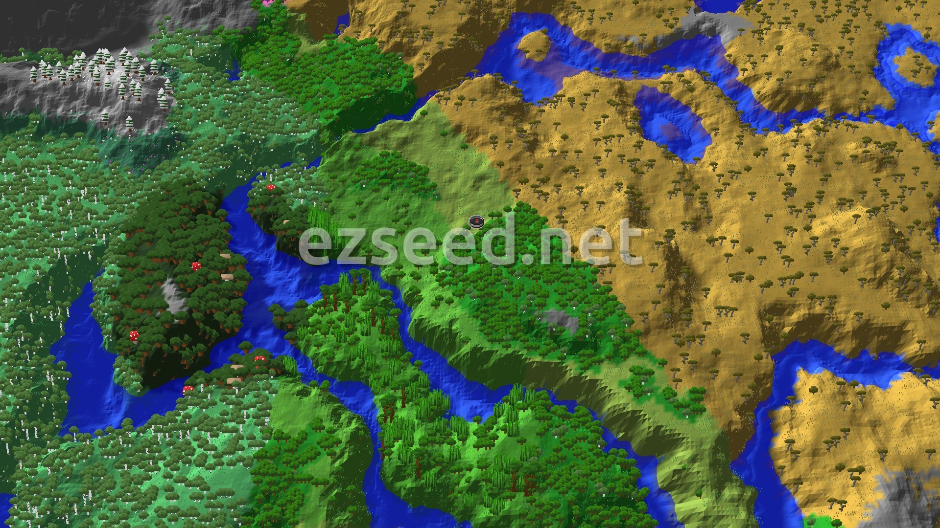 Aerial Minecraft seed map — Forest Spawn with a Close Ancient City