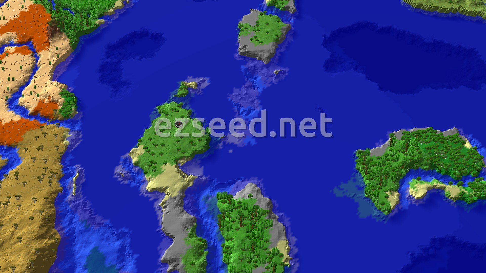 Aerial Minecraft seed map — Jungle Island Spawn with Quick Ocean Exploration