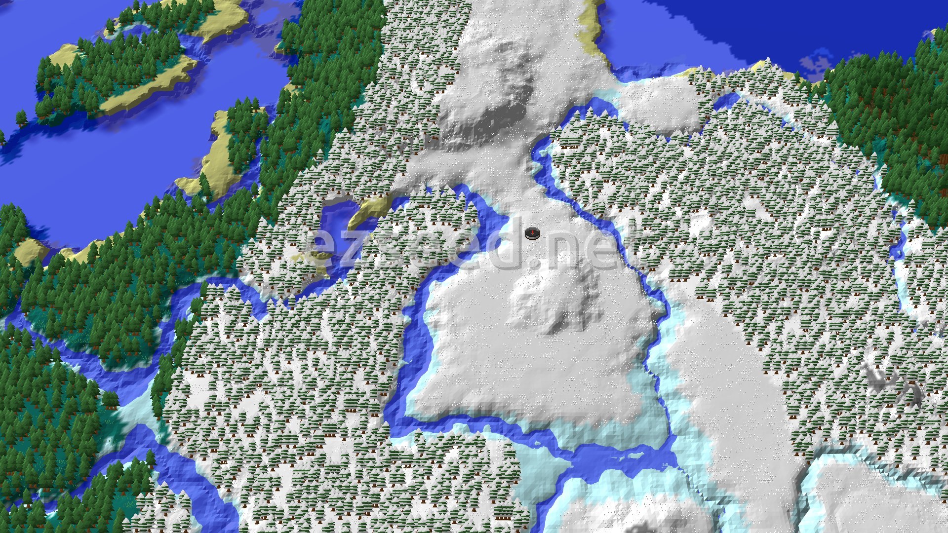 Aerial Minecraft seed map — Snowy Plains Spawn with Nearby Igloo