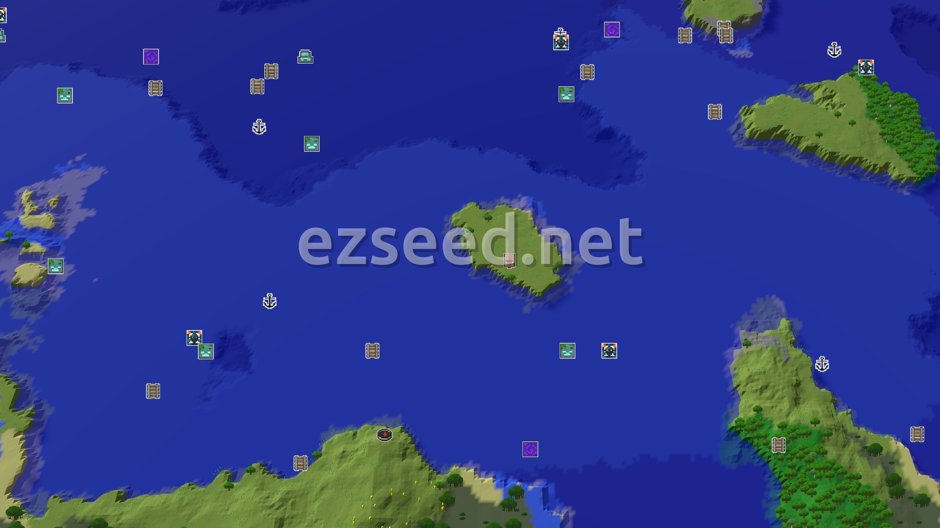Aerial Minecraft seed map — A Coastal Explorer's Start with Nearby Challenges