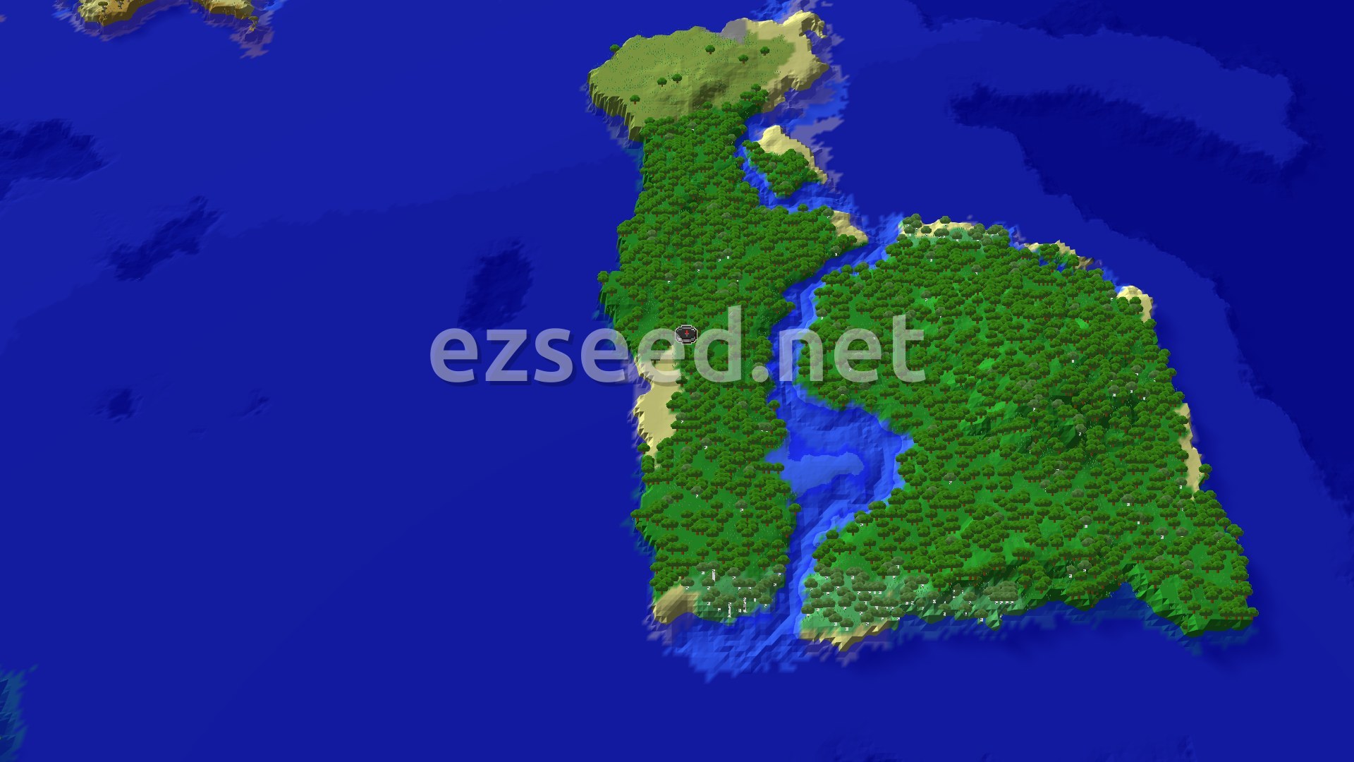 Aerial Minecraft seed map — Woodland Mansion and Jungle Temple Nearby