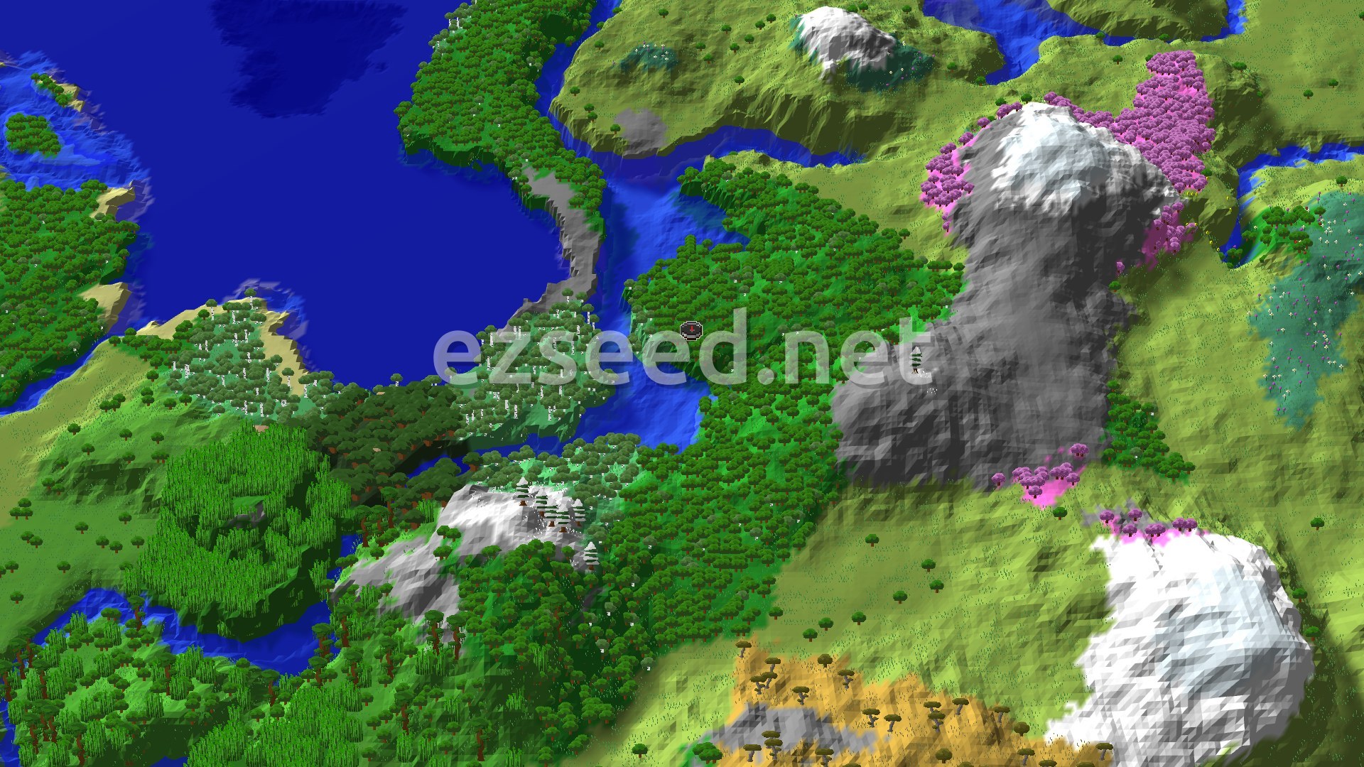 Aerial Minecraft seed map — A Seed with Cherry Groves and Jungle Near Spawn