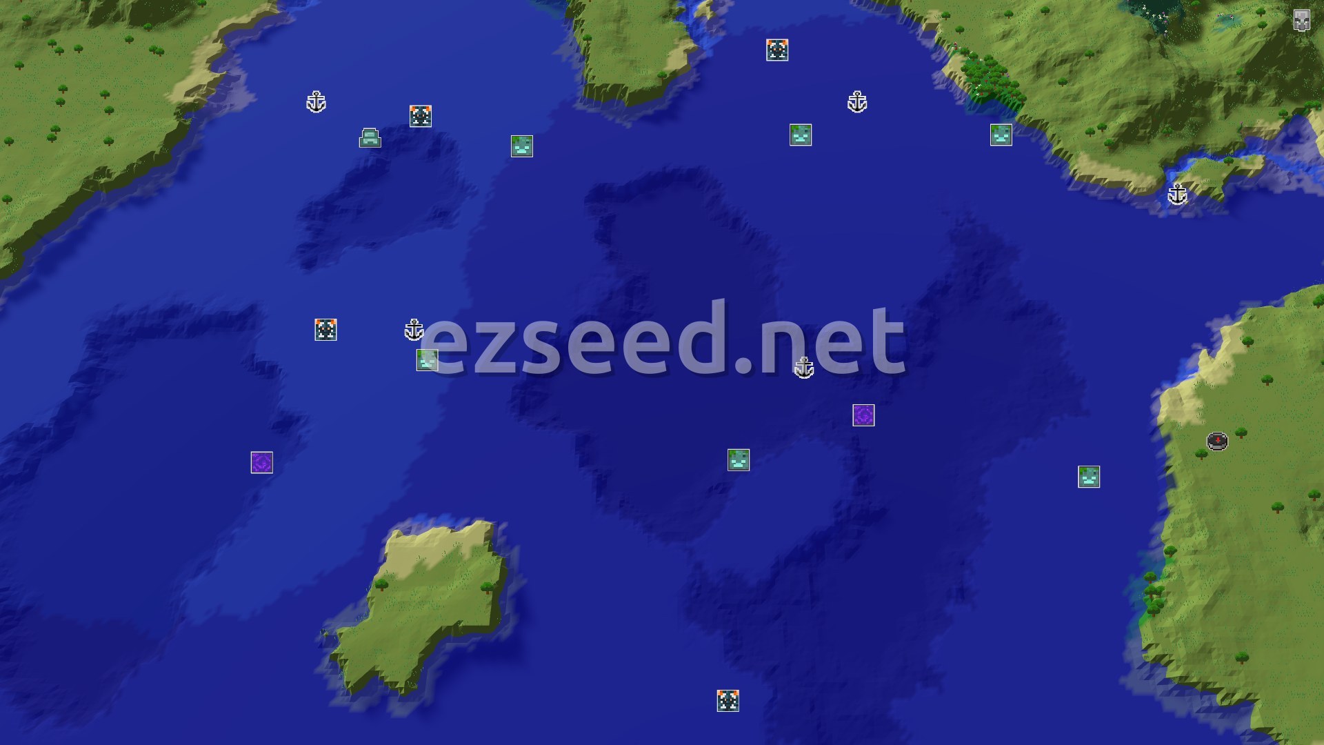 Aerial Minecraft seed map — A Modest Start, with Trial Chambers Not Far Away