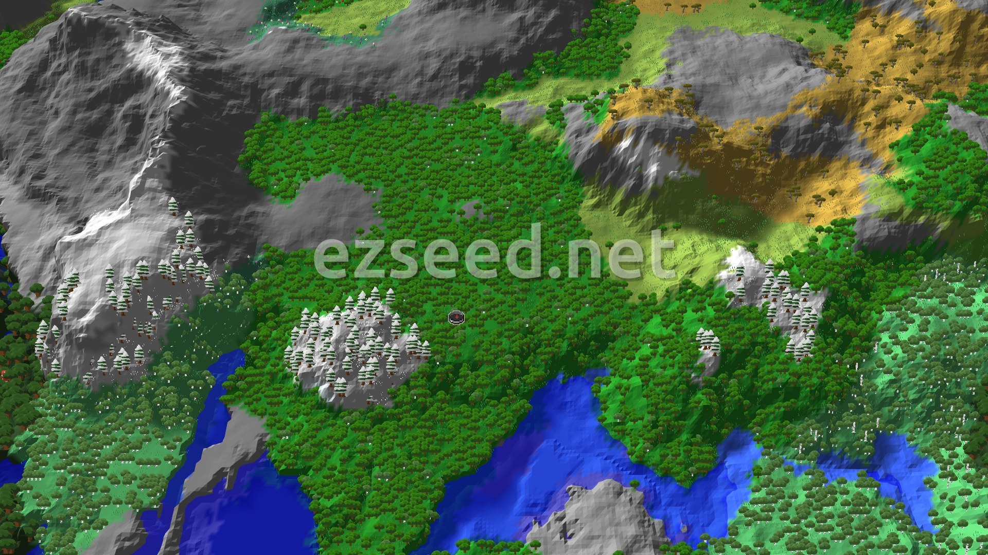 Aerial Minecraft seed map — Ancient City and Woodland Mansion Near Forest Spawn