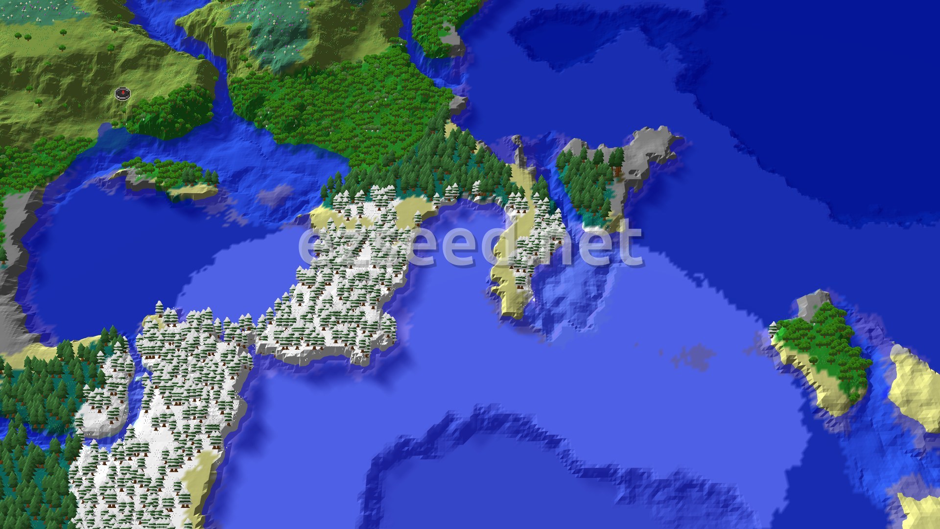 Aerial Minecraft seed map — Village and Trial Chambers Near Spawn