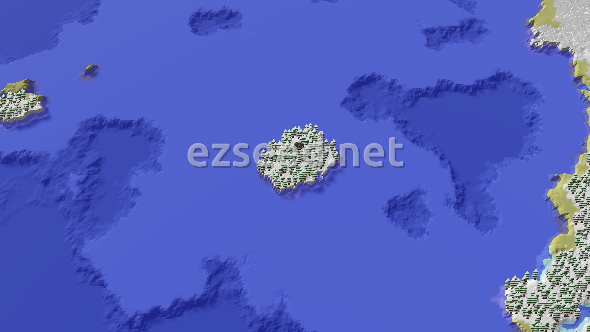 Aerial Minecraft seed map — A Freezing Start to a Structure-Rich World