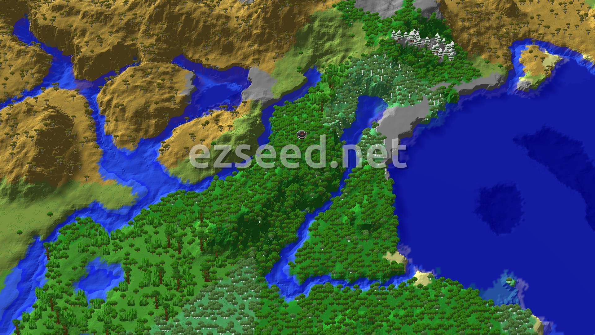 Aerial Minecraft seed map — A Jungle Explorer's Start with Nearby Savanna