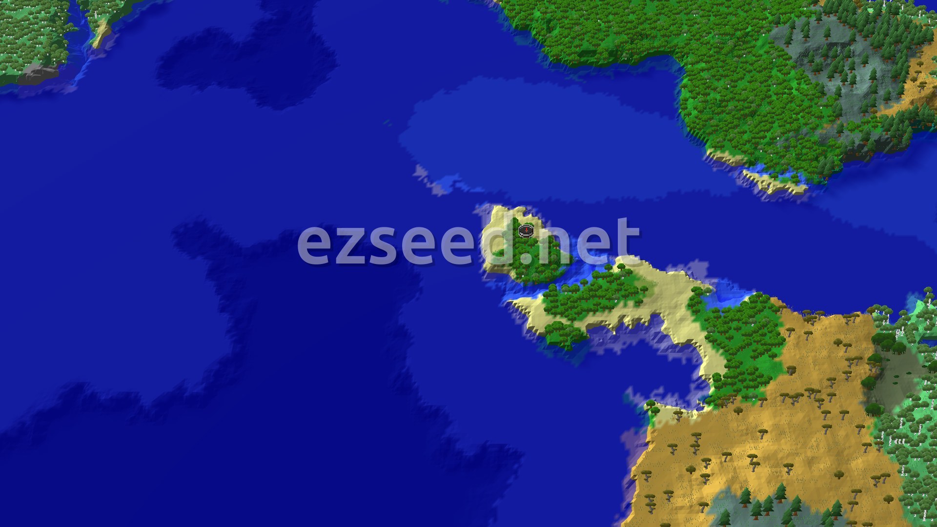 Aerial Minecraft seed map — Forest Spawn with Nearby Ocean Monument