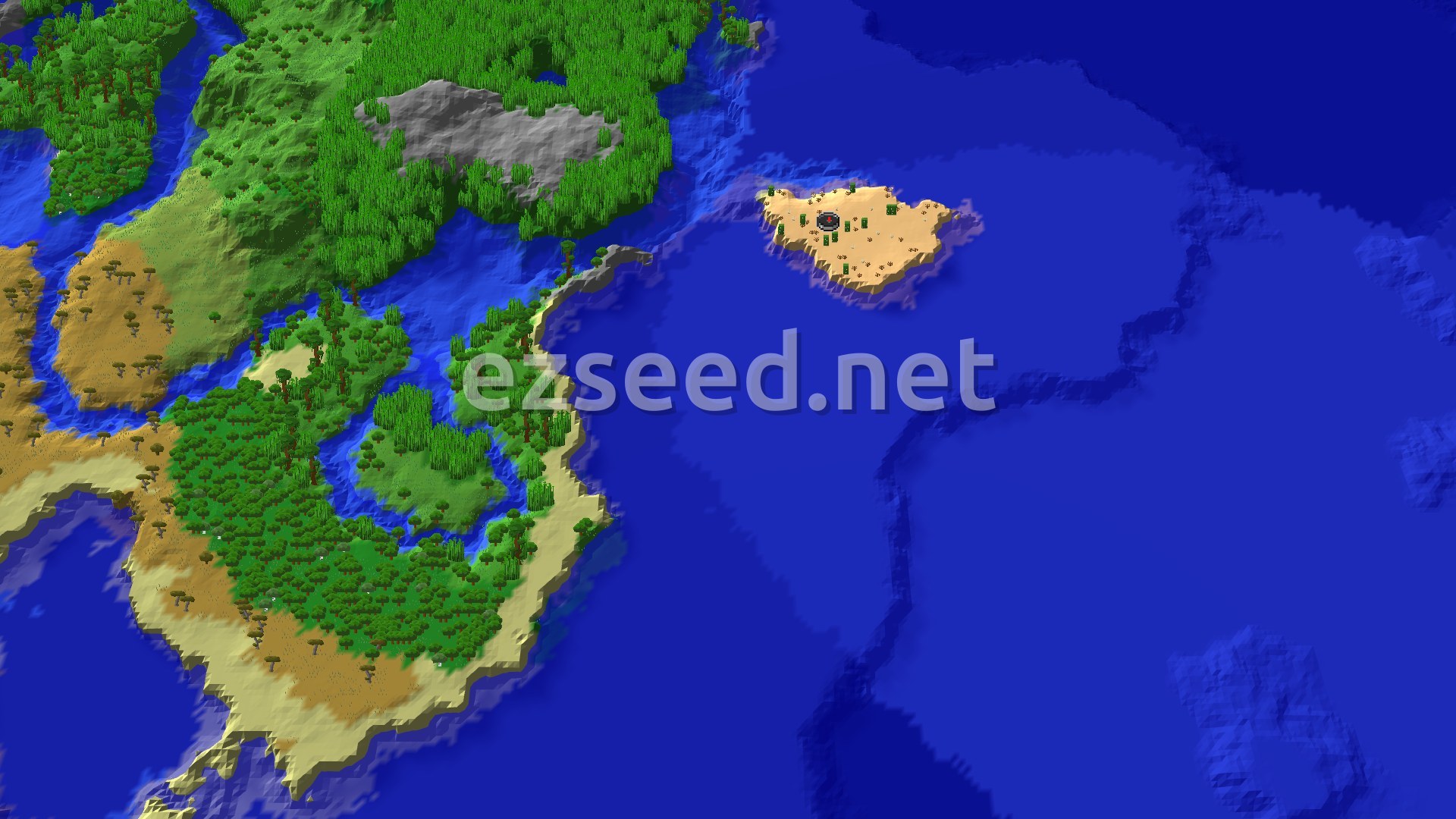 Aerial Minecraft seed map — Bamboo Jungle Near Desert Island Spawn