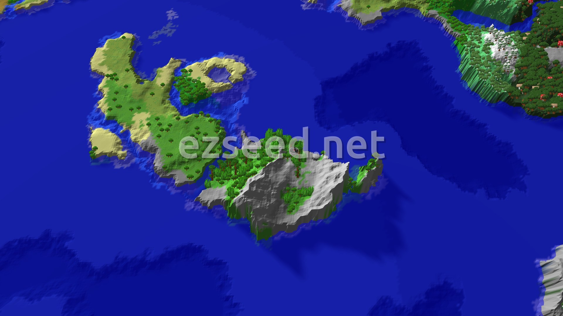 Aerial Minecraft seed map — Jungle Island Spawn with Trial Chambers Nearby