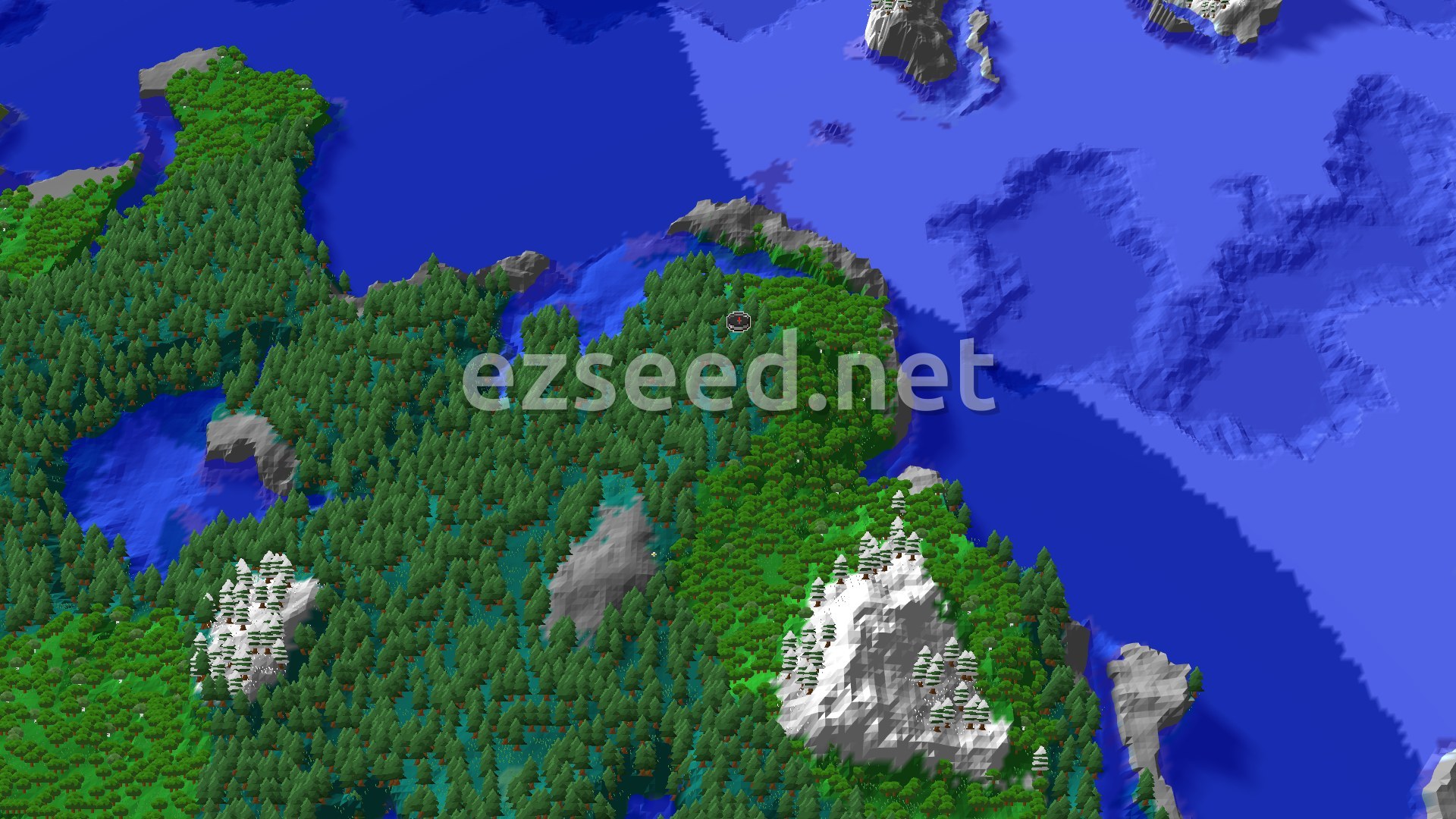 Aerial Minecraft seed map — Spawn at Village and Ancient City in Taiga