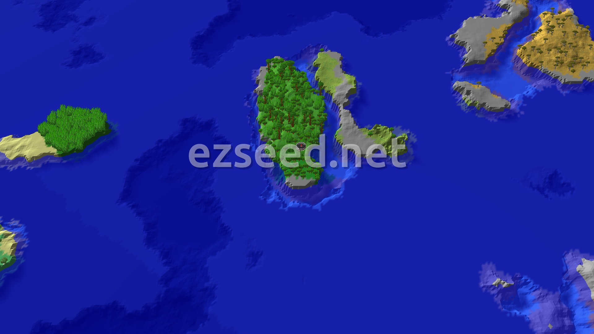 Aerial Minecraft seed map — Jungle Island Spawn with Nearby Ocean Ruins