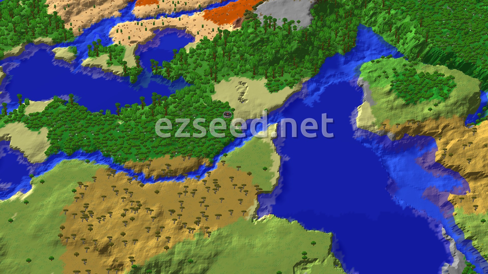Aerial Minecraft seed map — Forest Spawn with Trial Chambers a Short Walk Away