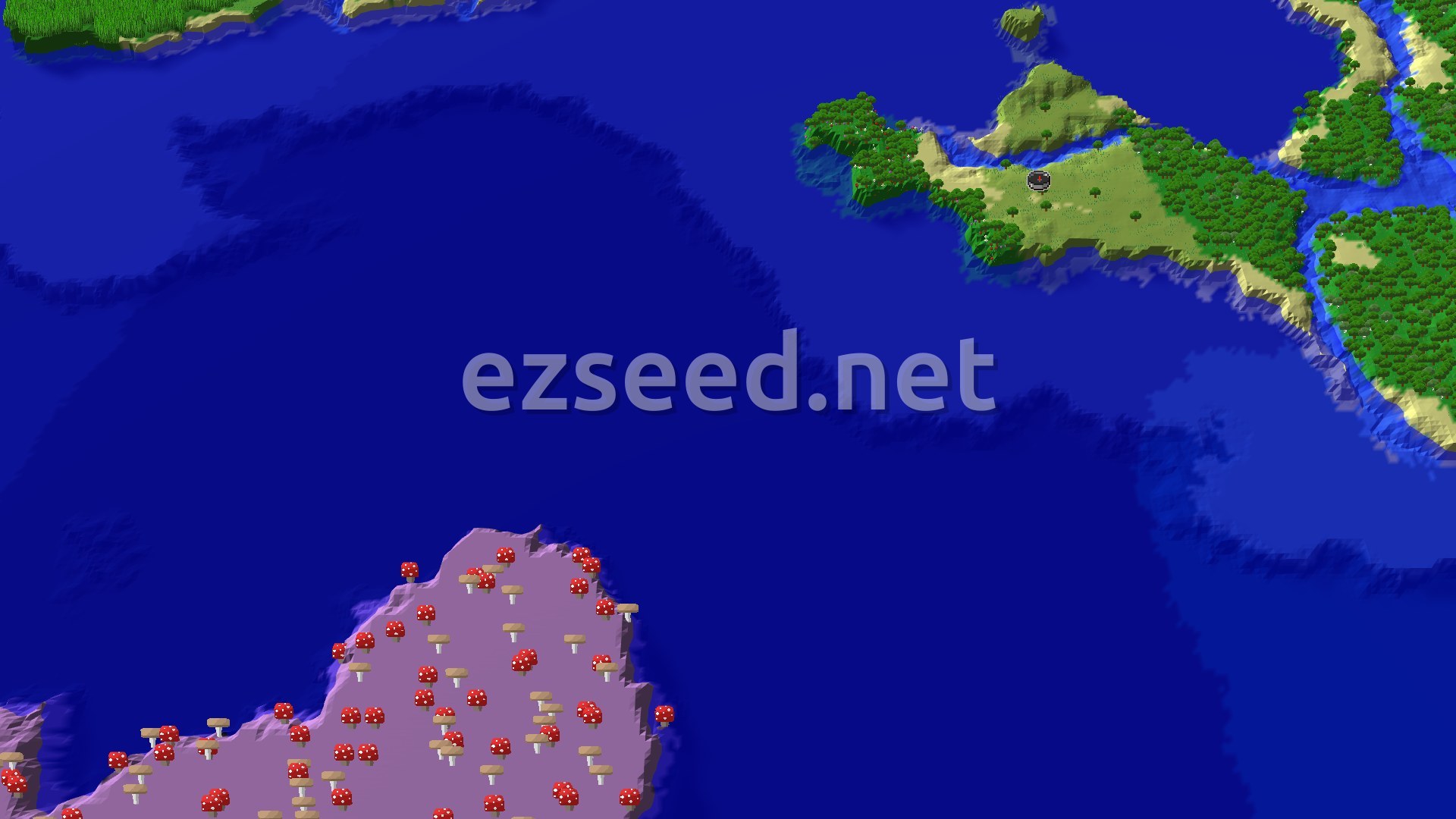 Aerial Minecraft seed map — Spawn Near a Flower Forest and Mushroom Fields
