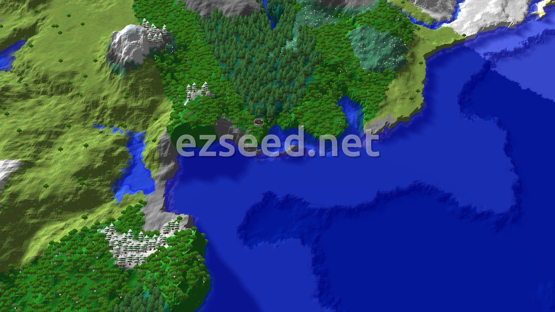 Aerial Minecraft seed map — Forest Spawn with Nearby Ancient City