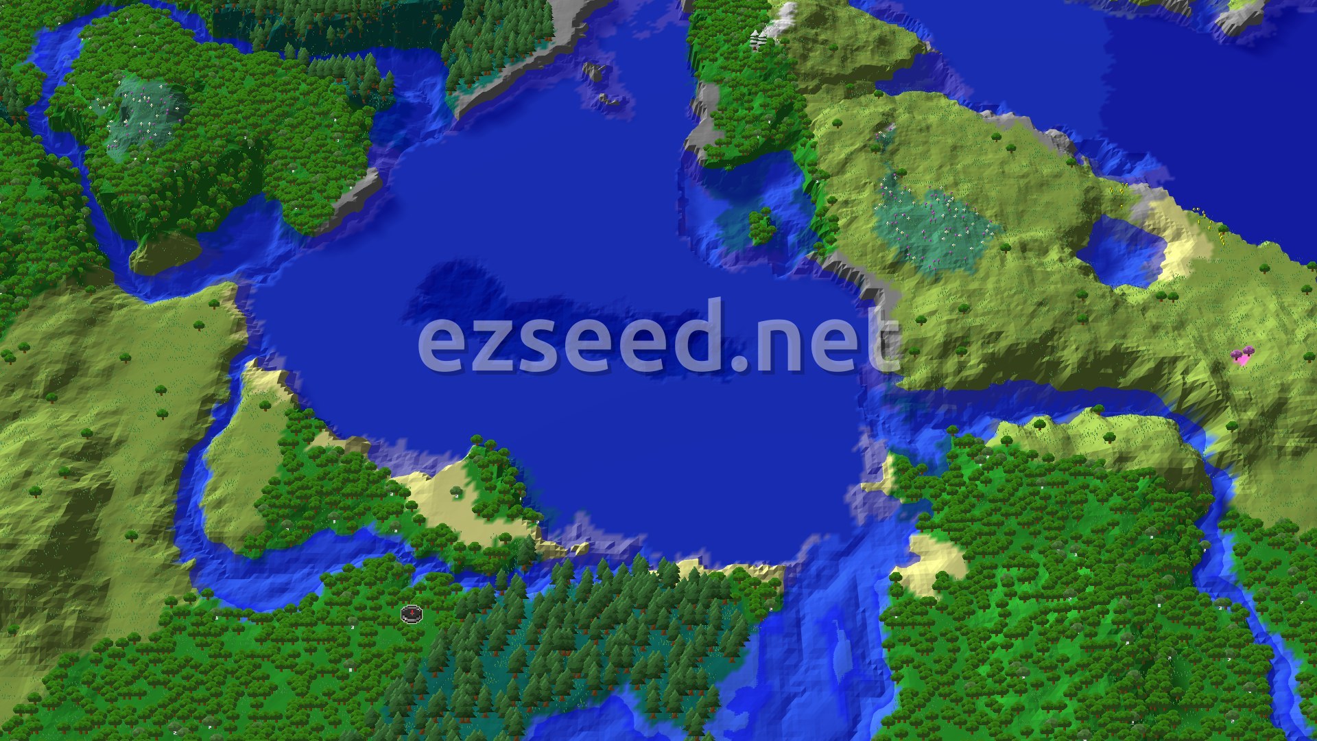 Aerial Minecraft seed map — Forest Spawn With a Zombie Village Nearby