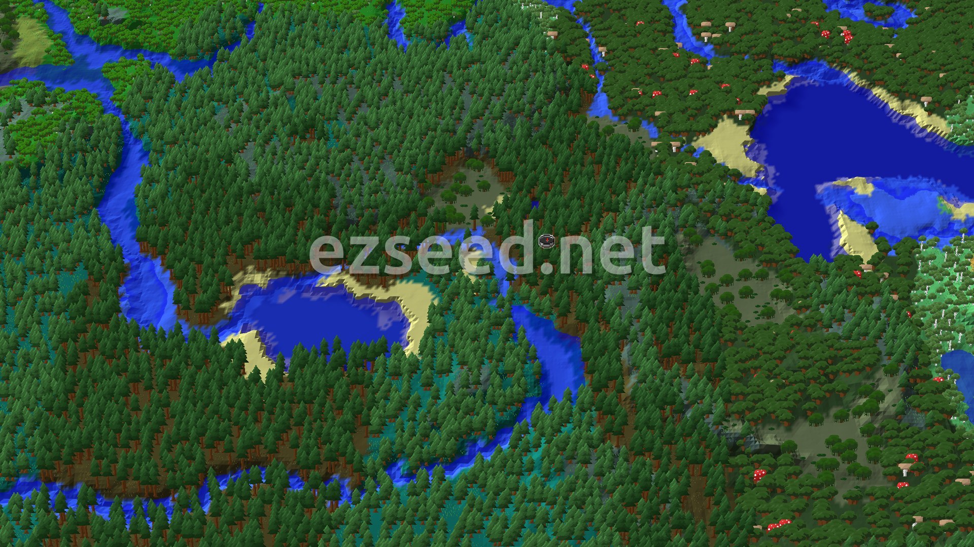 Aerial Minecraft seed map — Trial Chambers and Trail Ruins Near Taiga Spawn