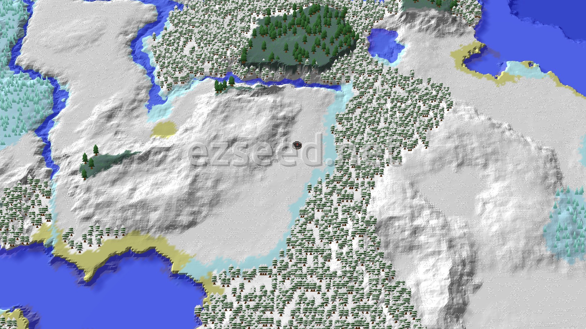 Aerial Minecraft seed map — Snowy Plains Spawn with Nearby Igloo