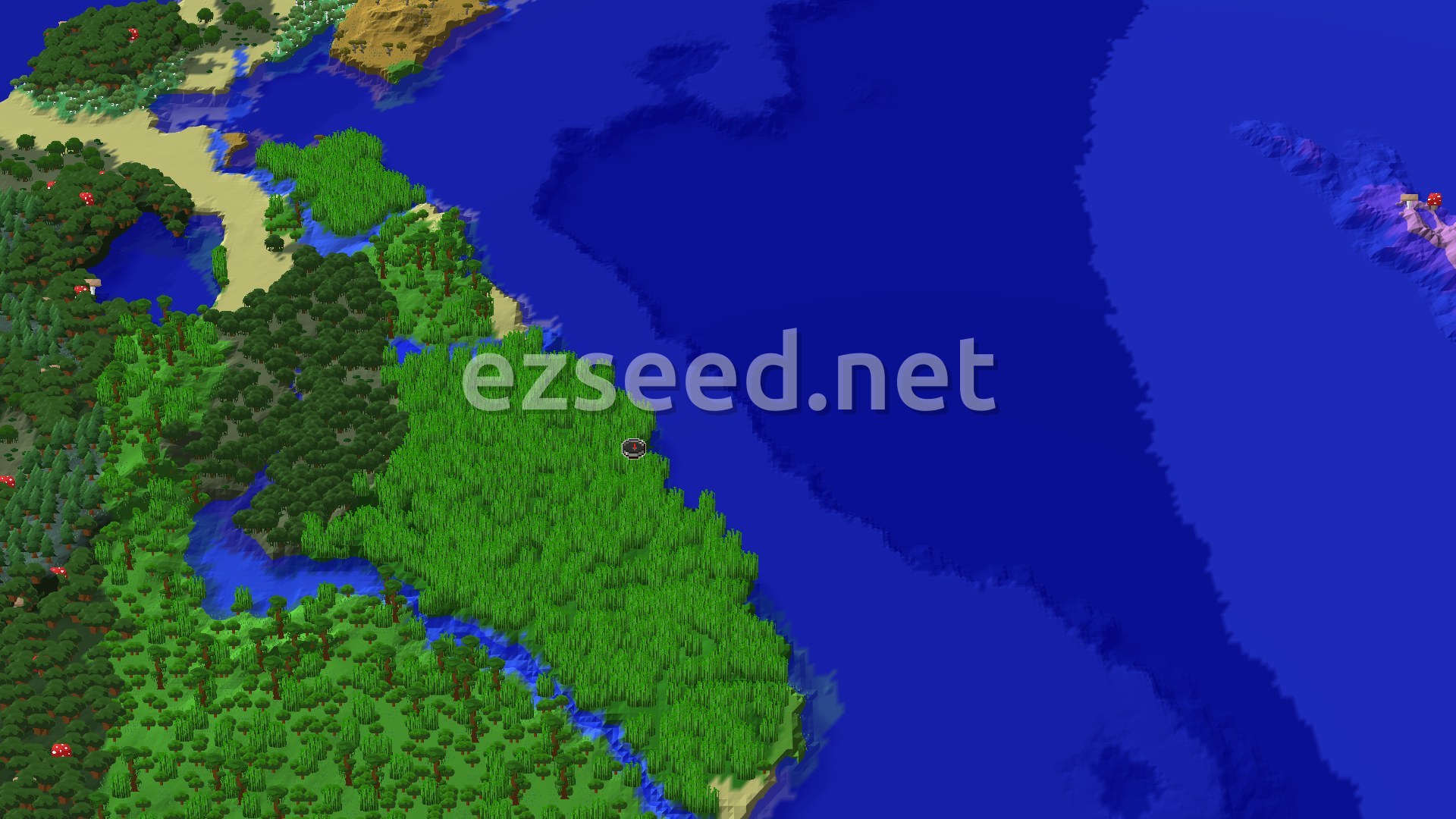 Aerial Minecraft seed map — Bamboo Jungle Spawn with Nearby Lush Caves