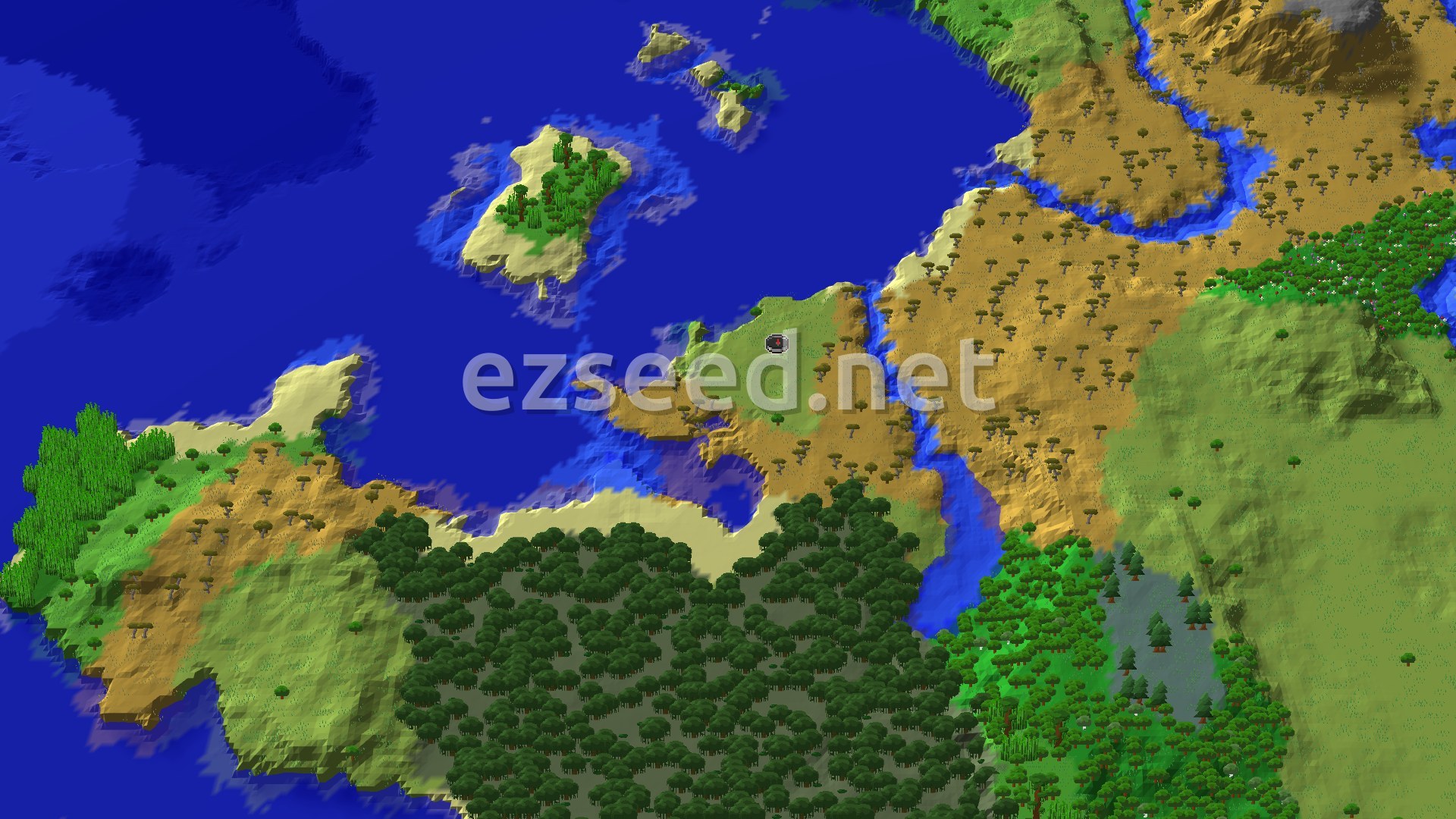 Aerial Minecraft seed map — Savanna Village With a Zombie Threat