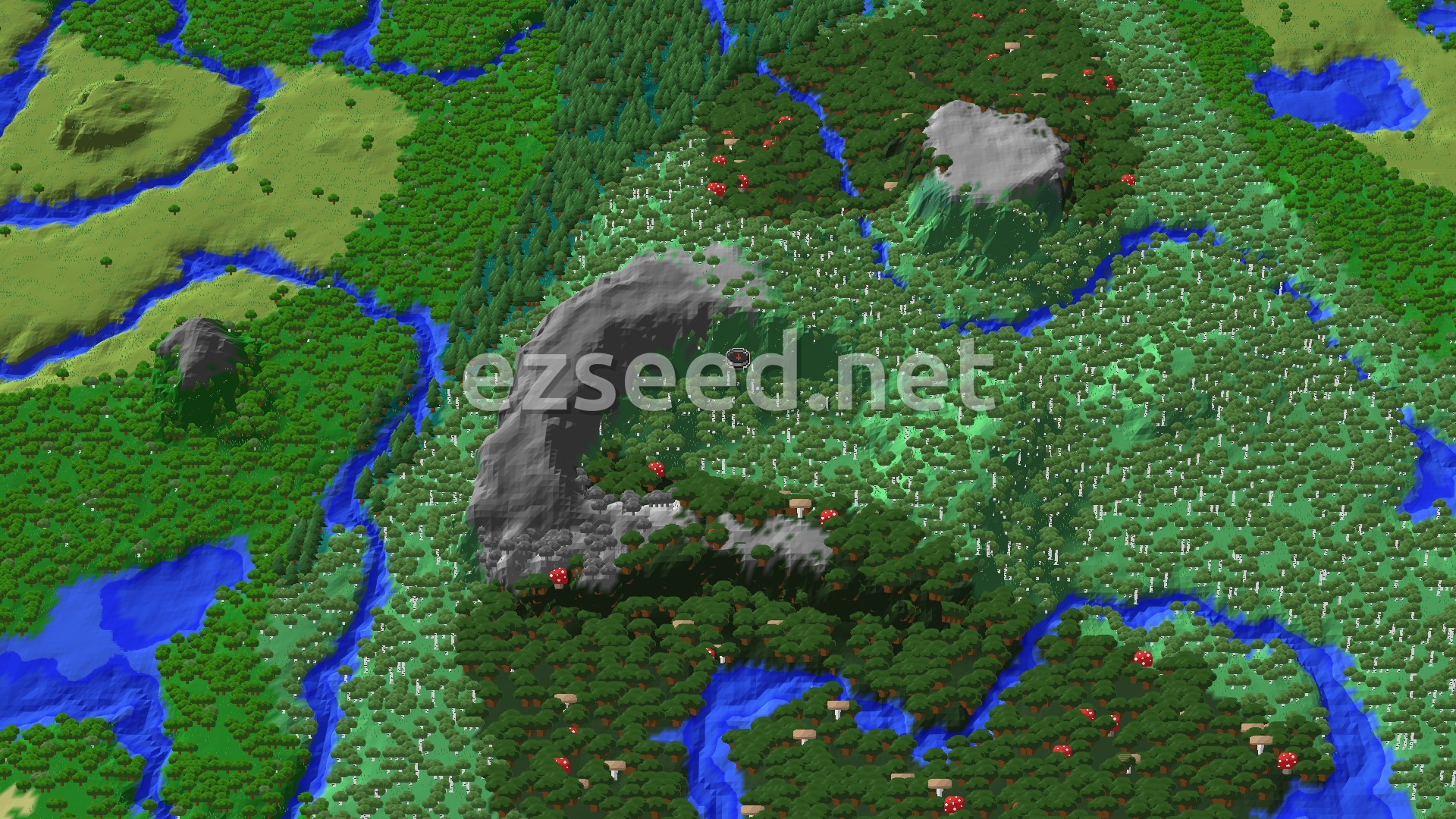 Aerial Minecraft seed map — Pale Garden Beside a Dark Forest