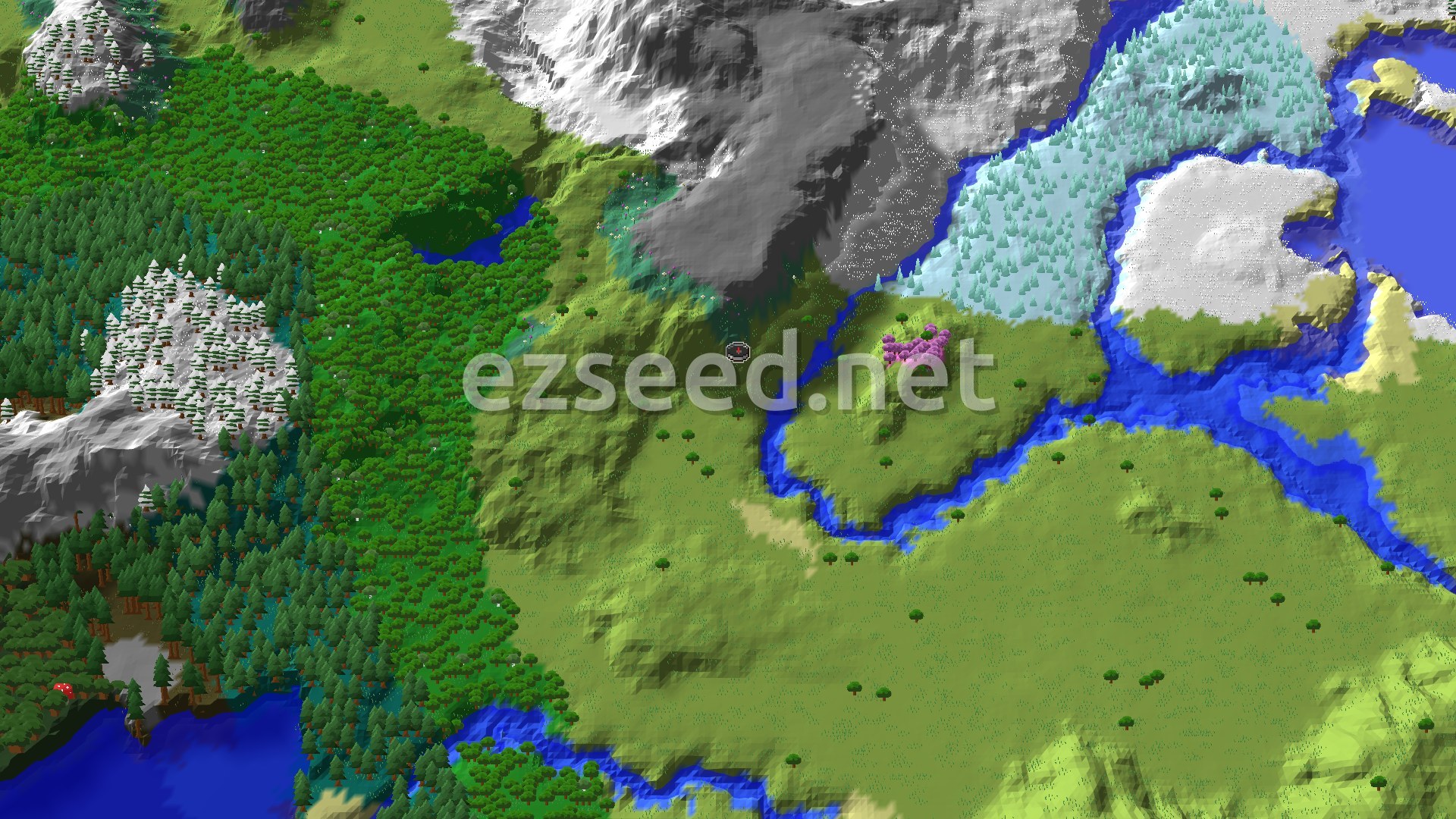 Aerial Minecraft seed map — Ancient City and Trial Chambers Close to Spawn