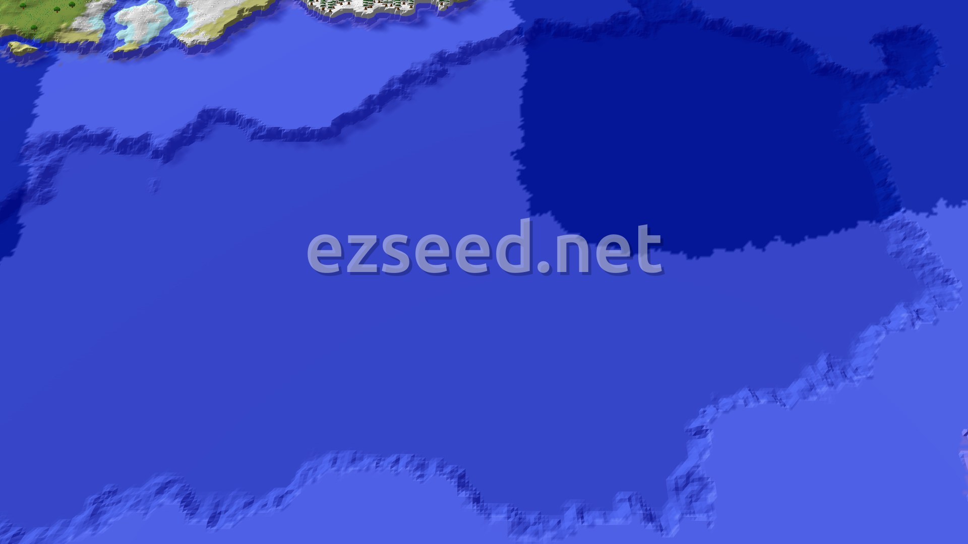 A 3D fly-over of a snowy, icy landscape with a small body of water near the spawn point.