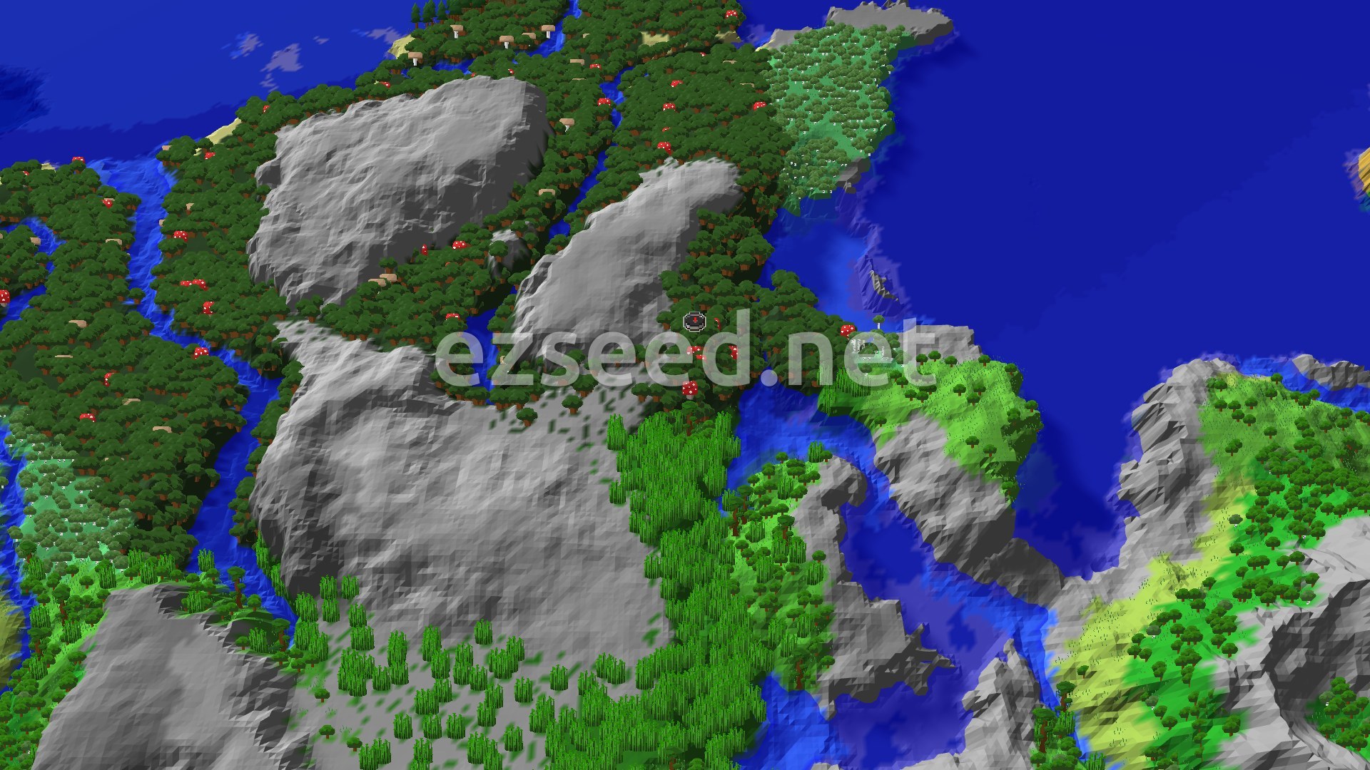Aerial Minecraft seed map — Dark Forest Spawn with Close Ancient City