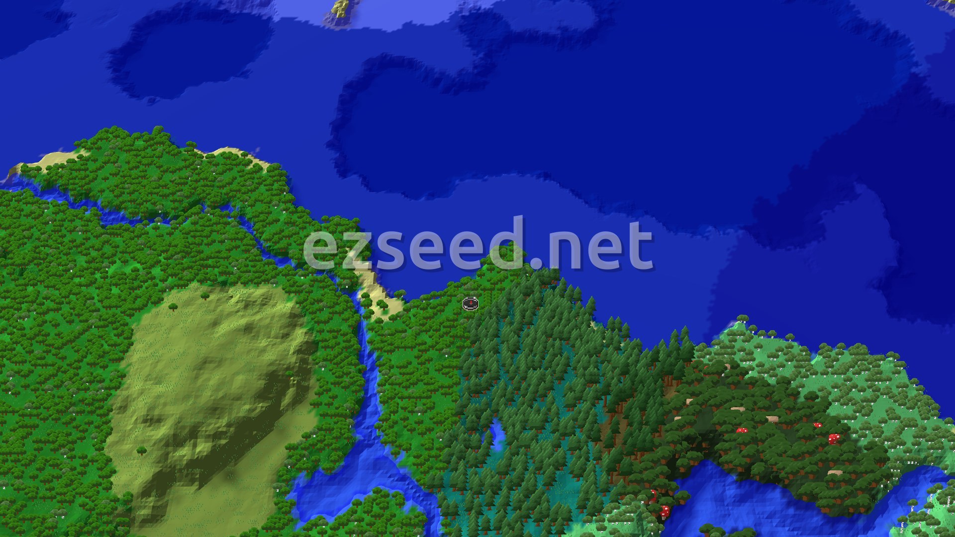 Aerial Minecraft seed map — Abandoned Village and Trail Ruins Near Spawn