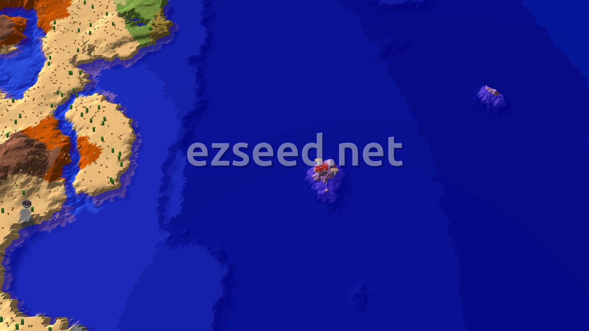 Aerial Minecraft seed map — Mushroom Fields Island Near Spawn