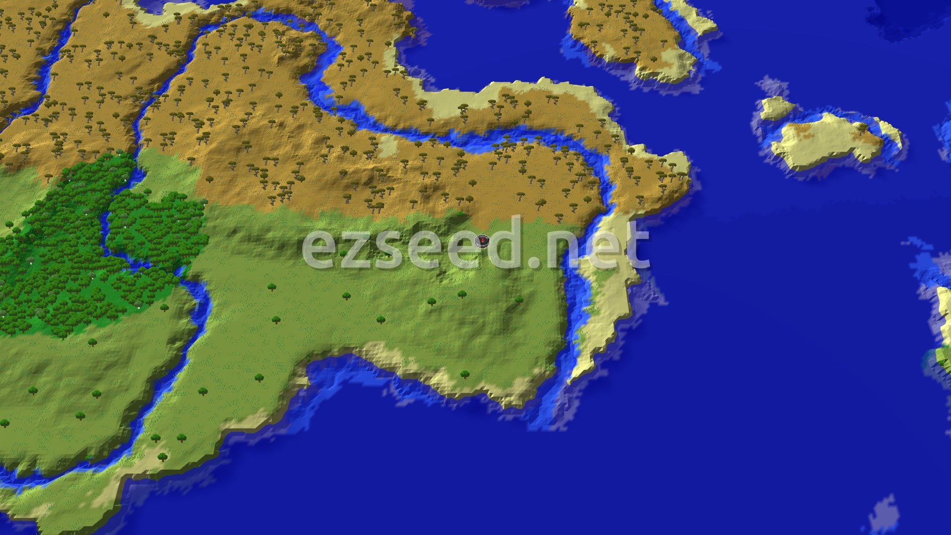 Aerial Minecraft seed map — Plains and Savanna by a River