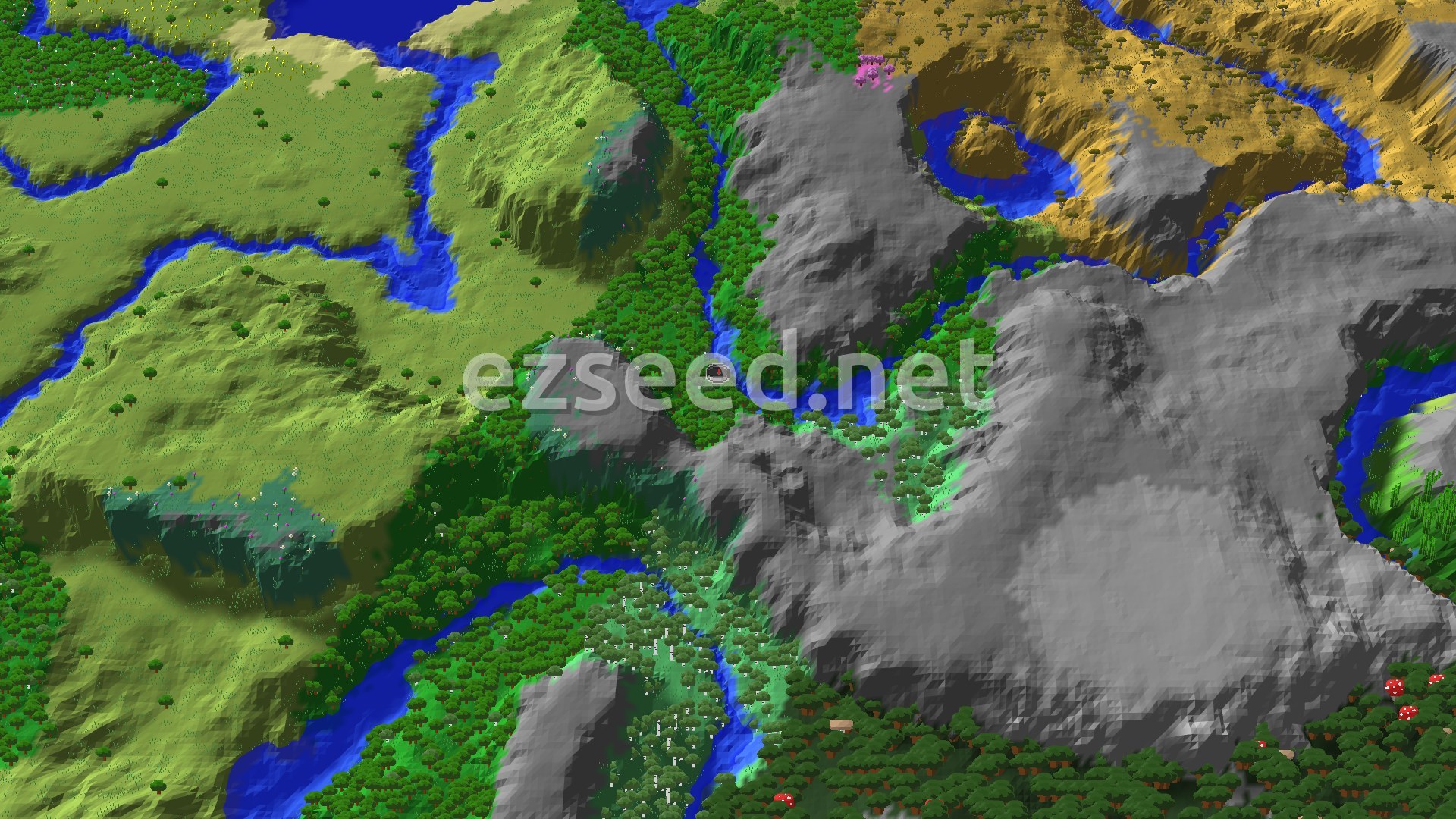 Aerial Minecraft seed map — Ancient City and Jungles Near Forest Spawn
