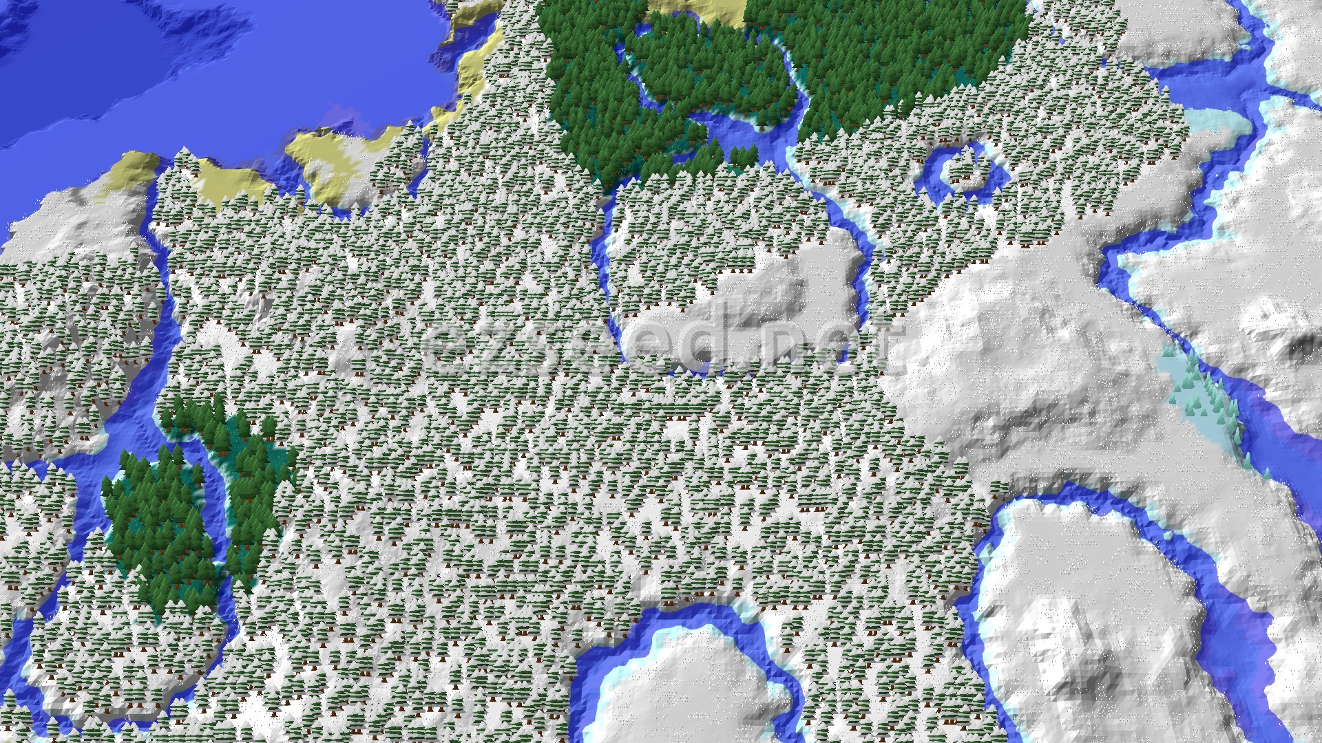 Aerial Minecraft seed map — Ice Spikes Spawn with Nearby Trial Chambers